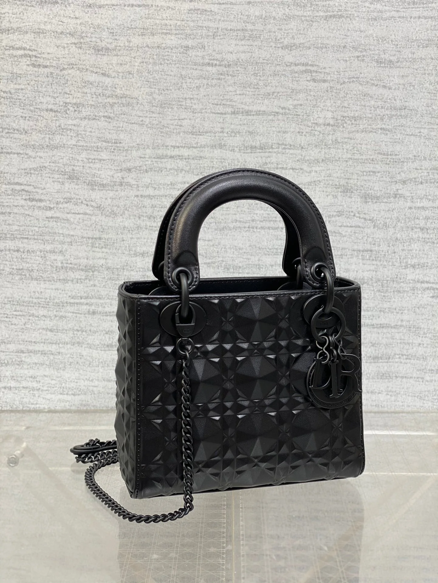 DO  Mini Lady Bag  Matte Black Diamond Pattern Calfskin