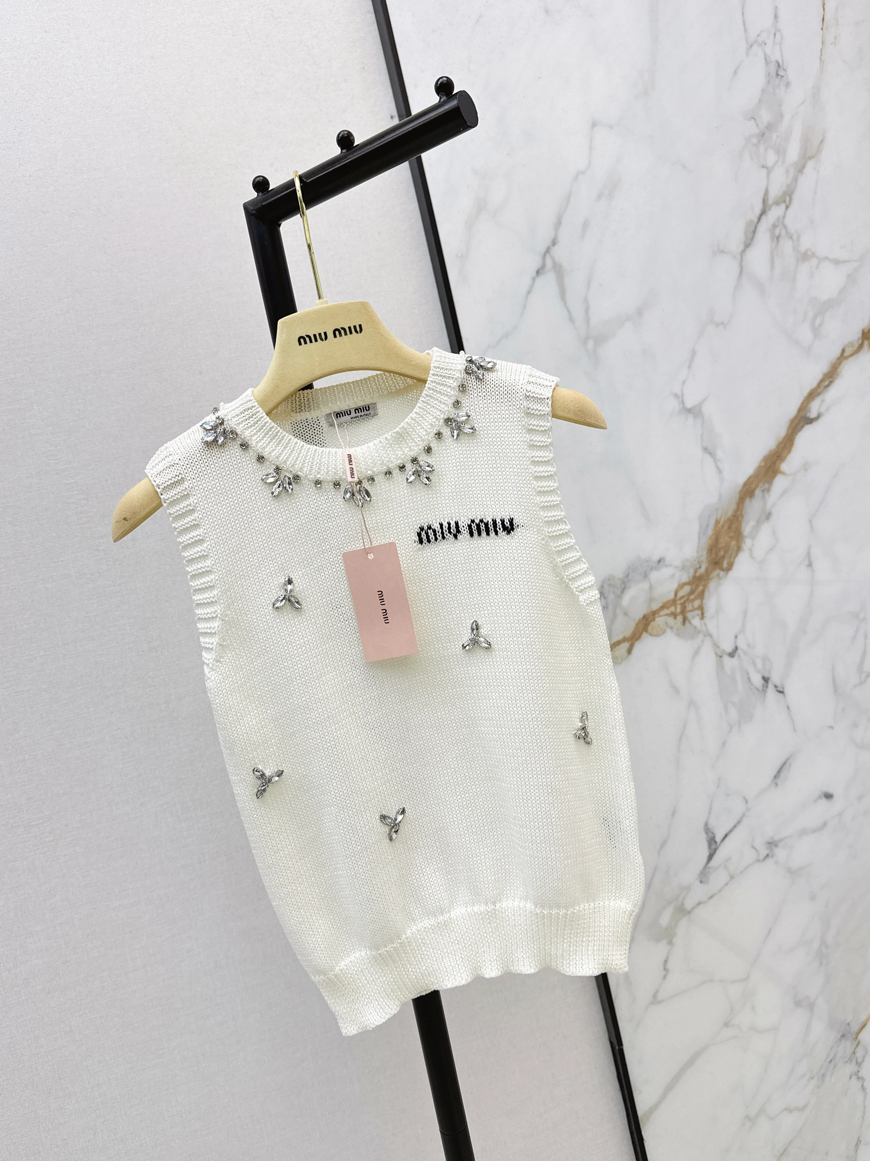 Miu 26ss rhinestone sleeveless vest