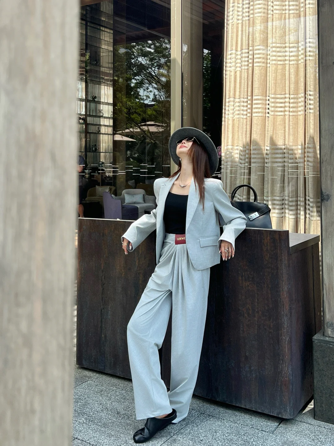 Loe 26ss folds high-waist pants suits