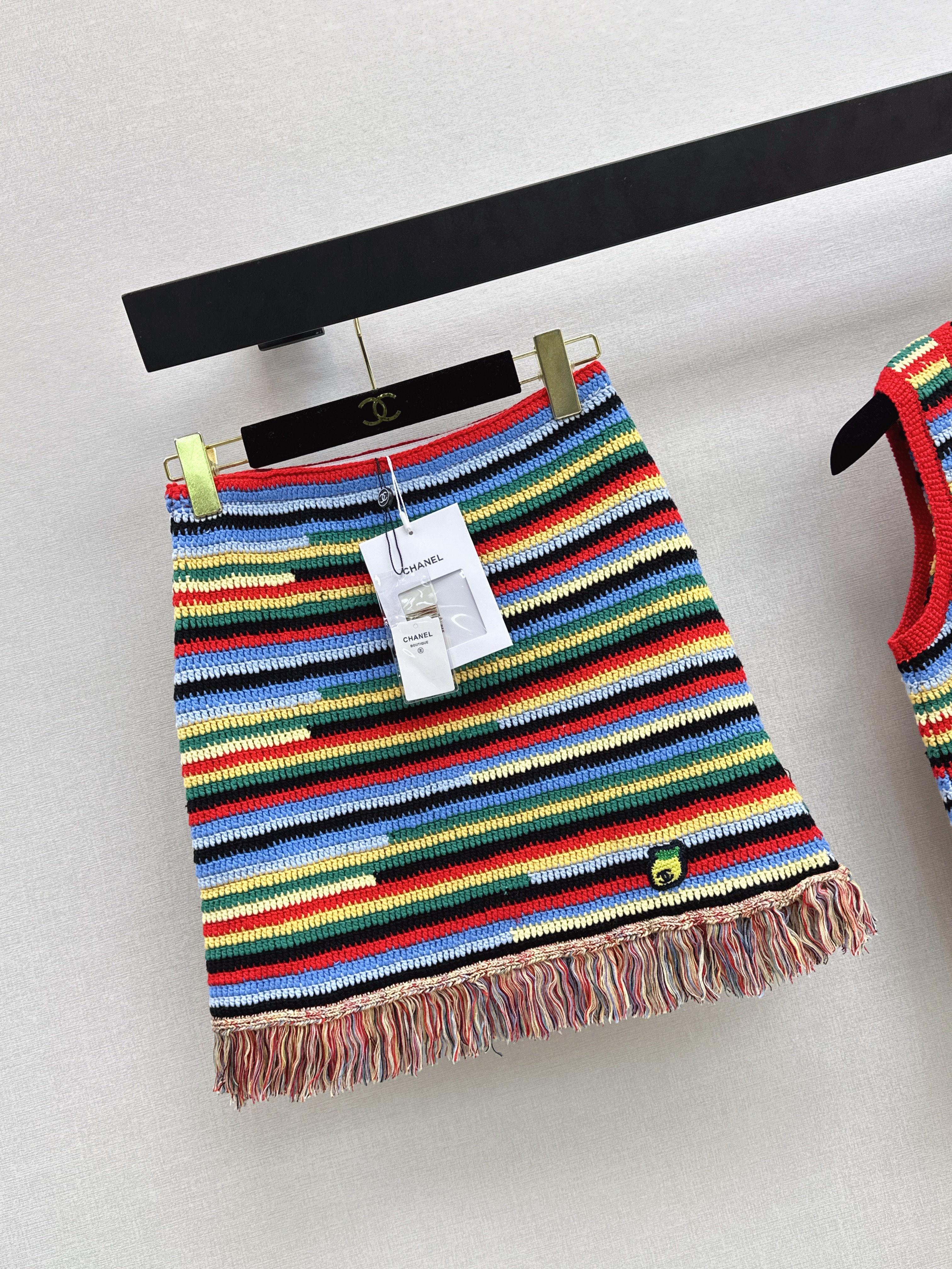 Chan 26SS Striped Crochet Knit skirt