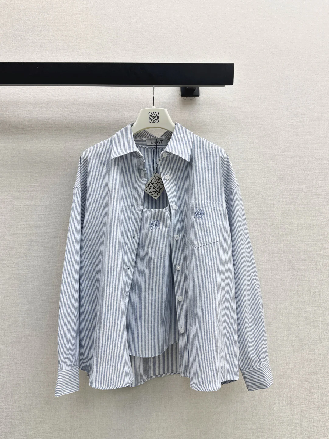 Loe 25fw stripe vest shirt set
