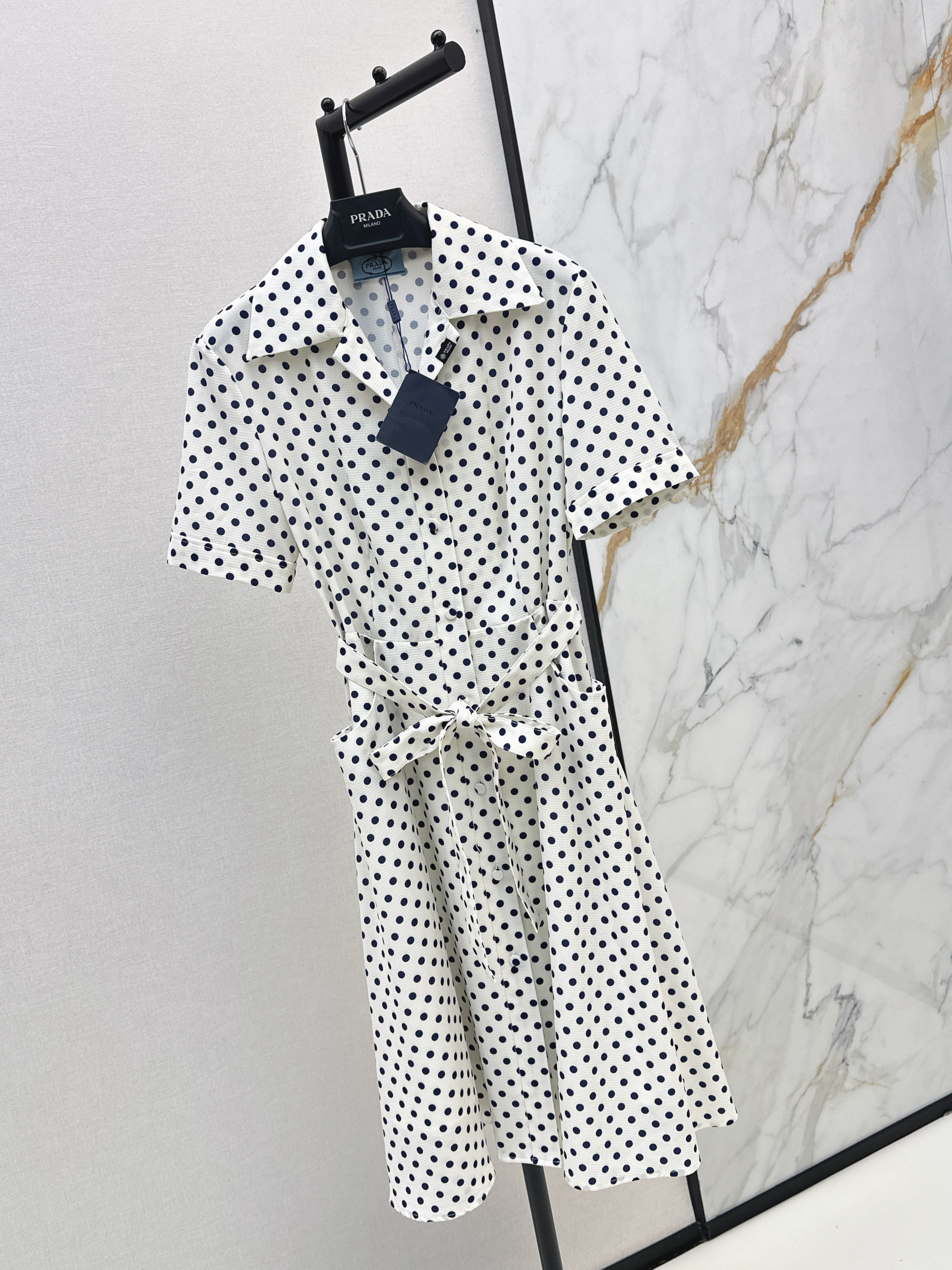 Pra 26ss Polka Dot Belted Shirt Dress