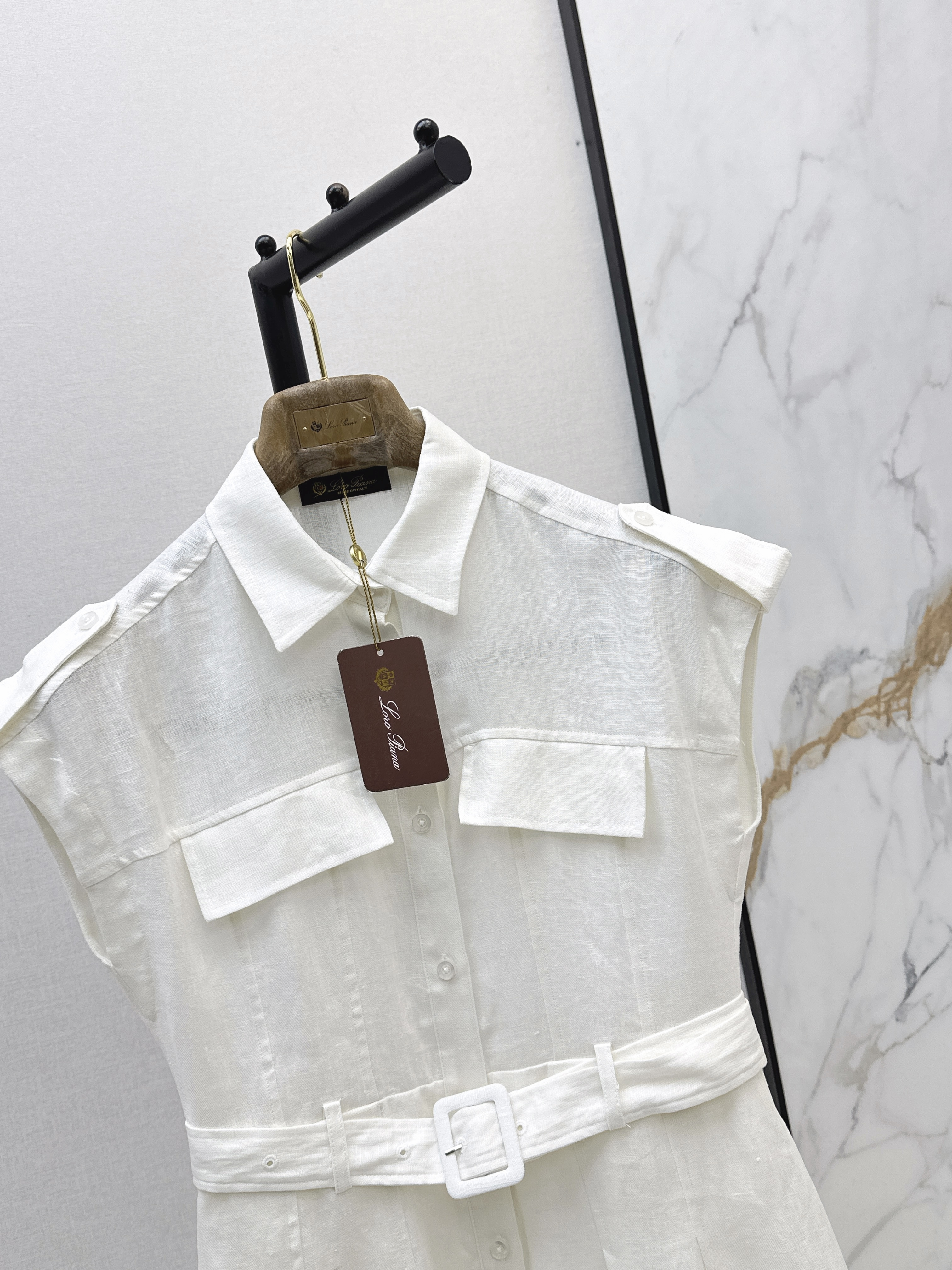 Khaki Sleeveless Belted Shirt Dress