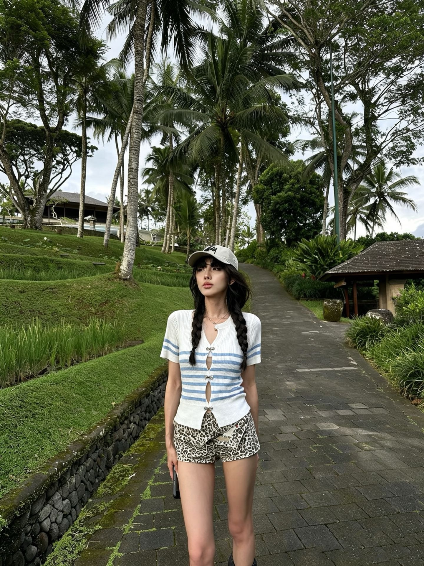 Chan 26SS White and Blue Striped Knit Top