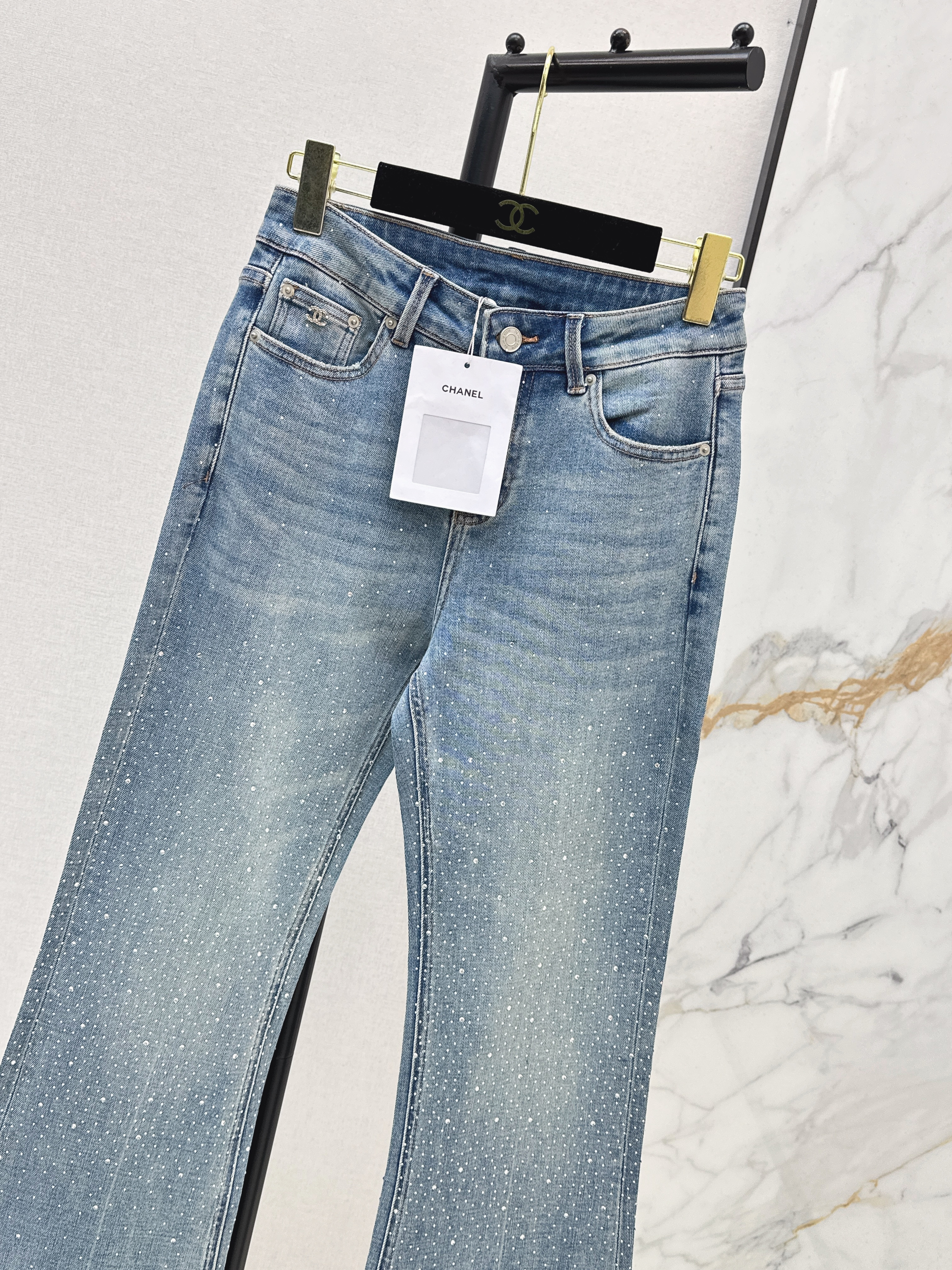 Chan 26ss rhinestone flared jeans