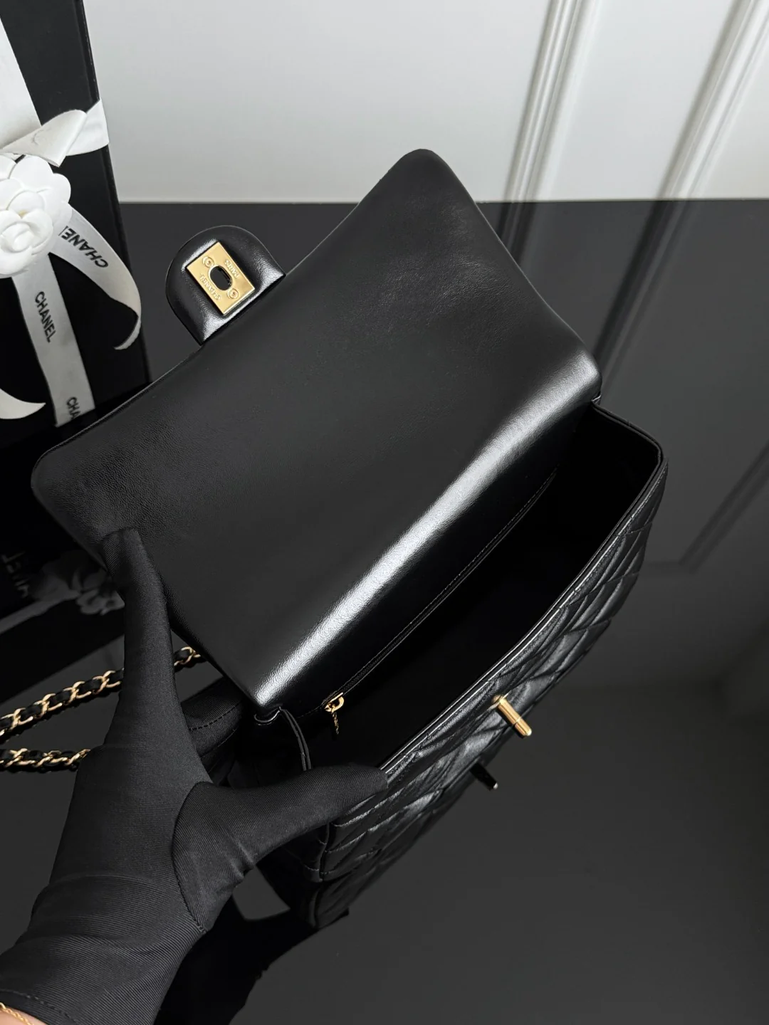 Chan 24B mini flap bag with top handle