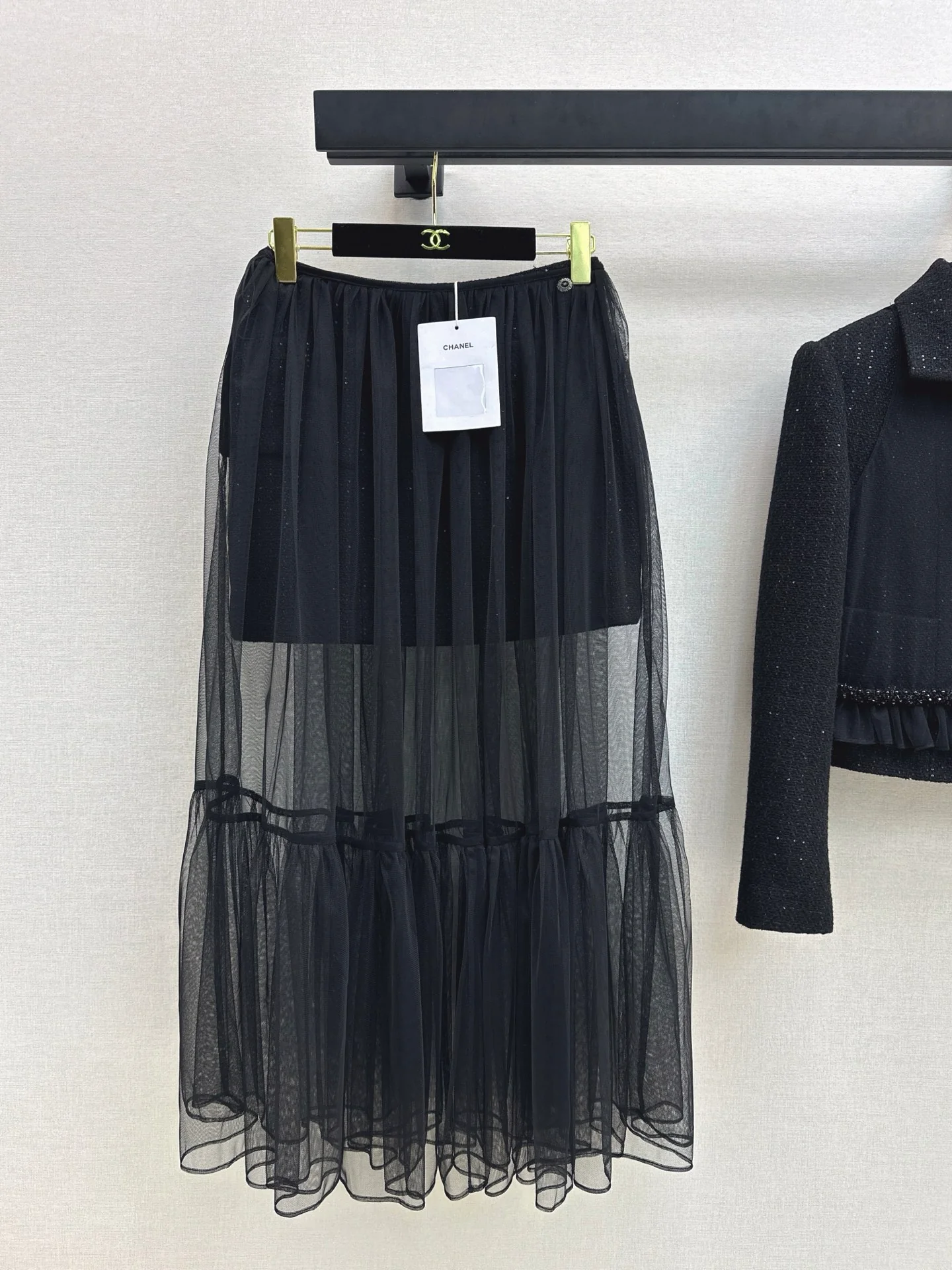 Chan 25fw woven skirt+ mash skirt set