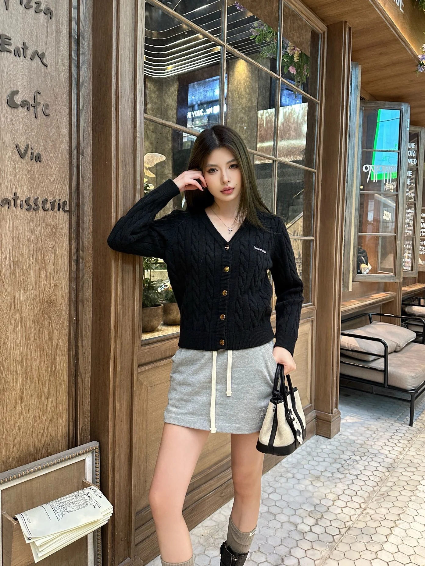 Miu 25fw cable knit cardigan