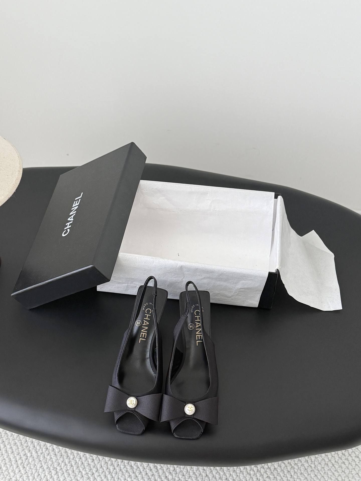 Chan 26K peep toe slingback heels