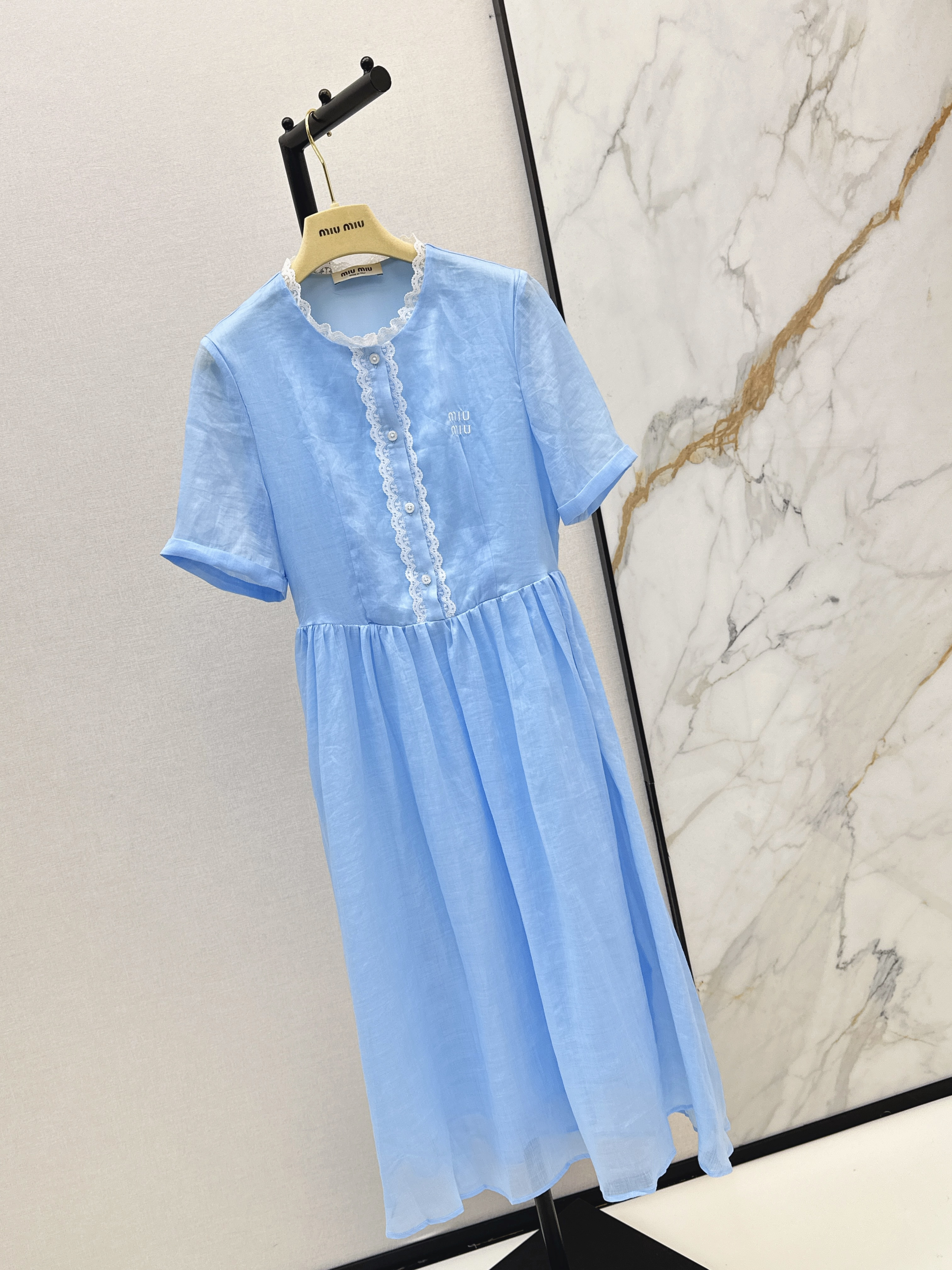 Miu 26ss lace-trim dress