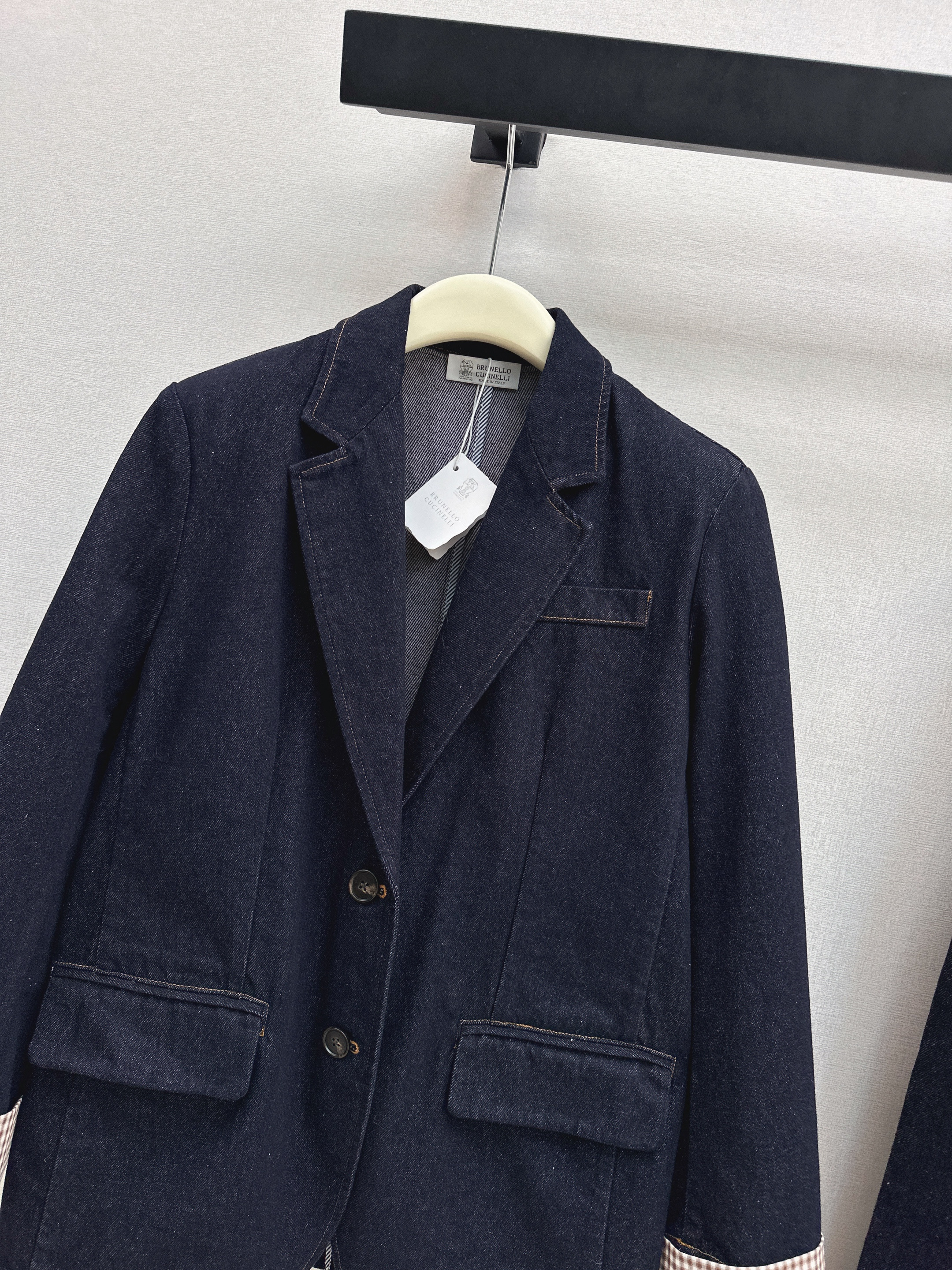 Brun 26ss check contract denim blazer
