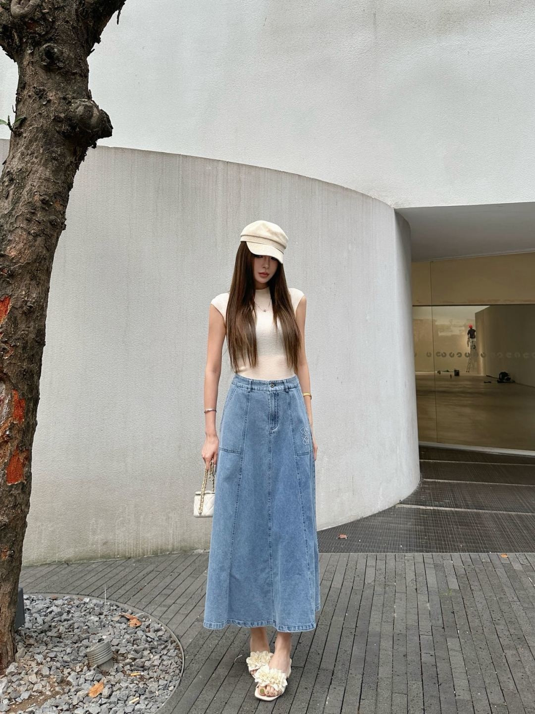 Loe 26ss High-Waisted A-Line Denim Skirt