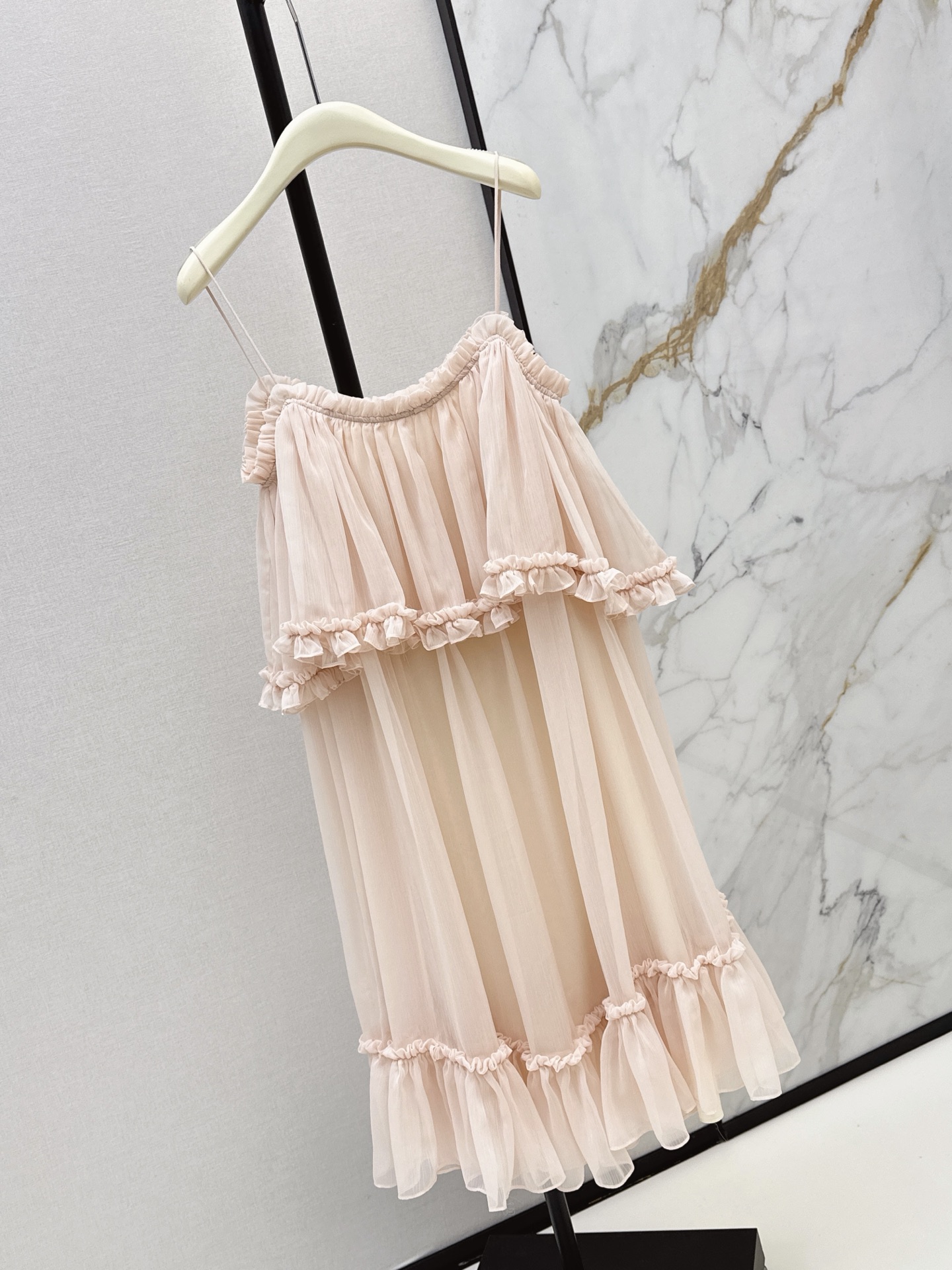 Chlo 26ss Spaghetti Strap Ruffle Mini Dress