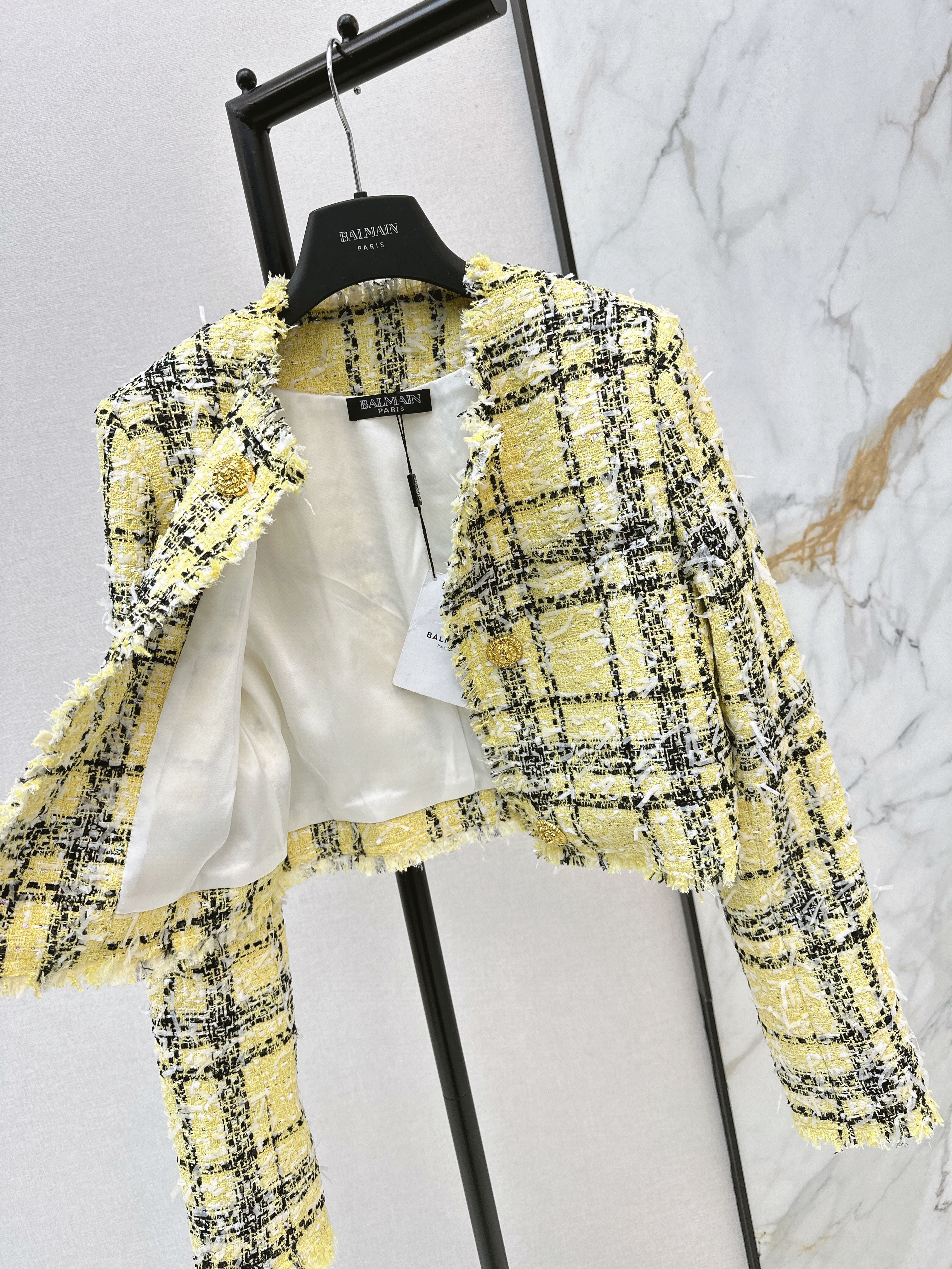 Bal 26ss check tweed jacket