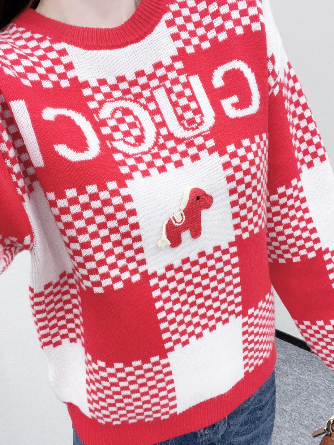 Gucc 26ss checkerboard knit sweater