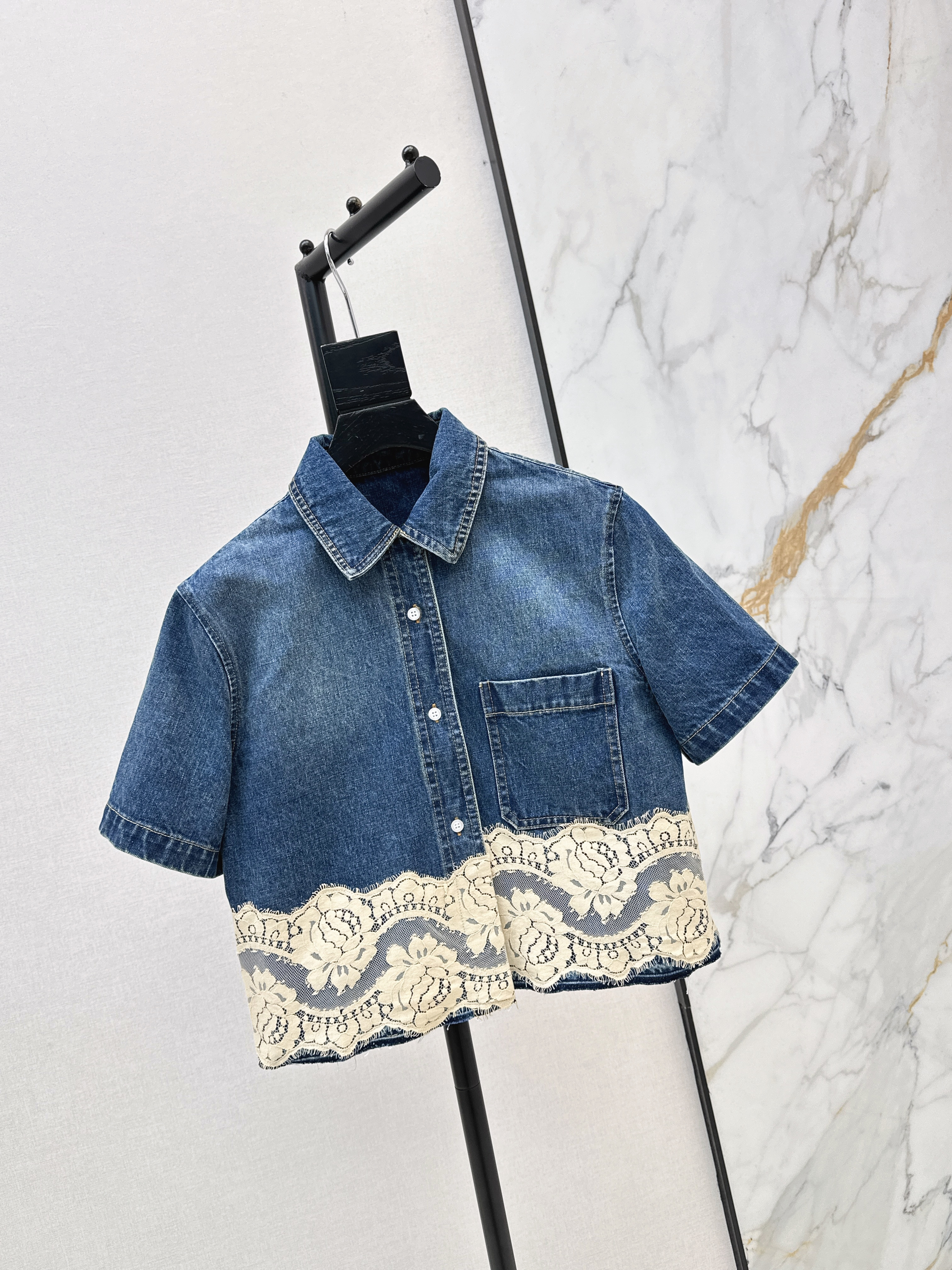 Dolc 26ss lace contract denim shirt