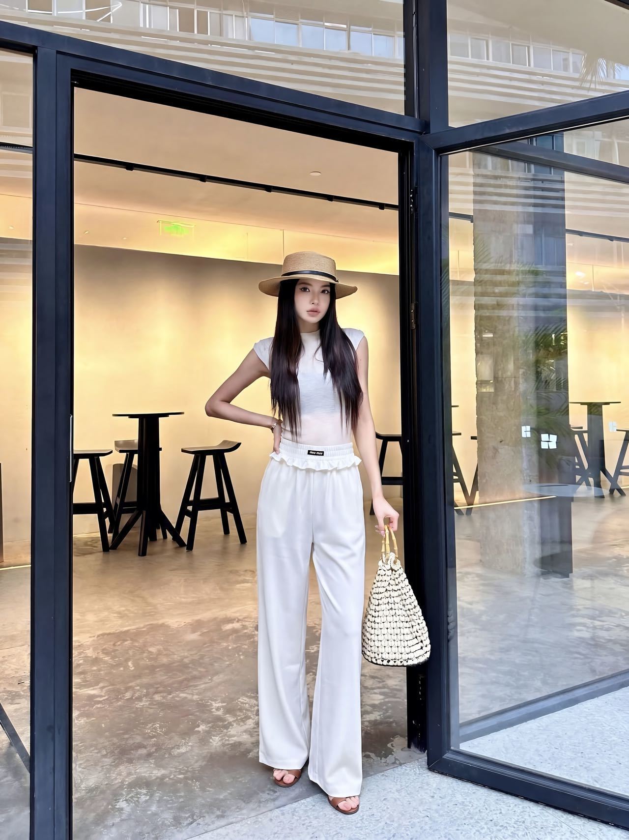 Miu 26SS Elastic-Waist Wide-Leg Pants