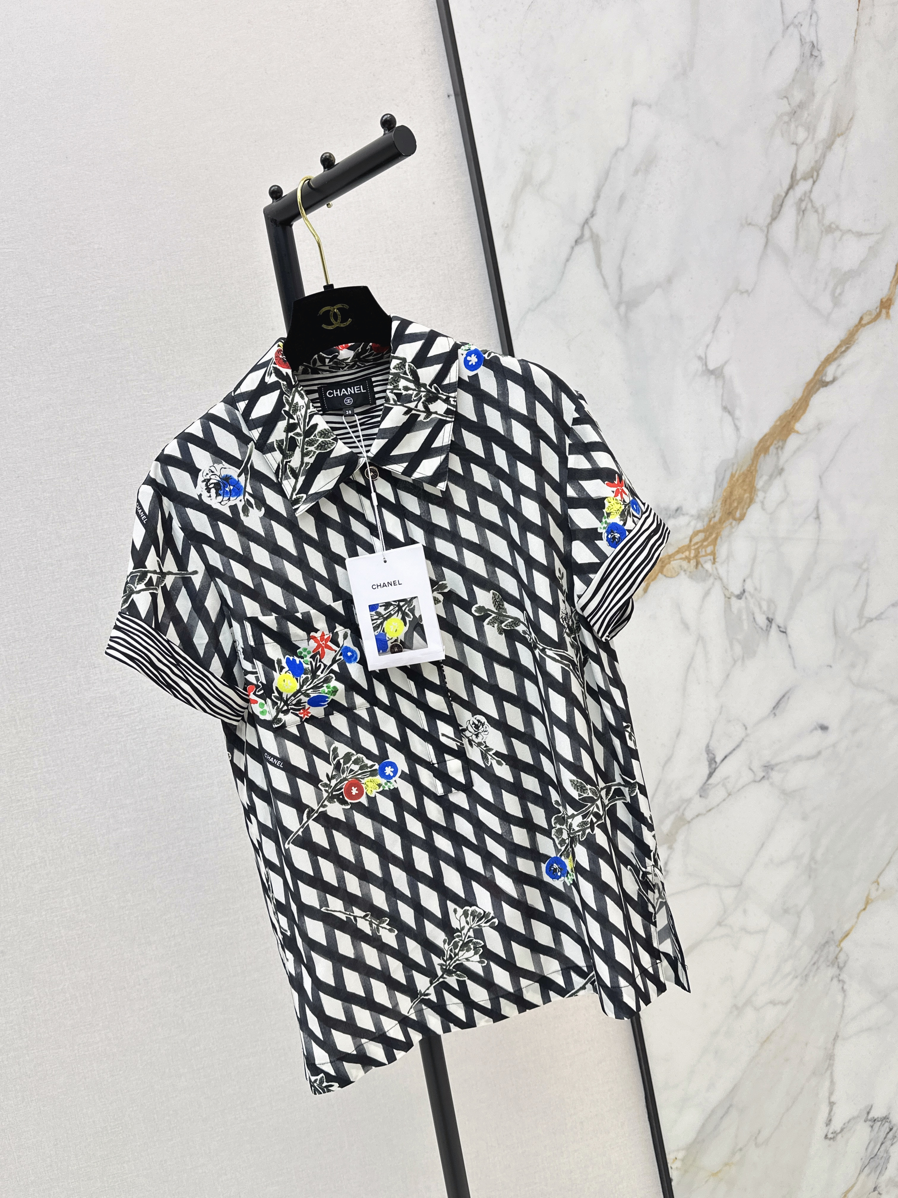 Chan 26ss check print shirt