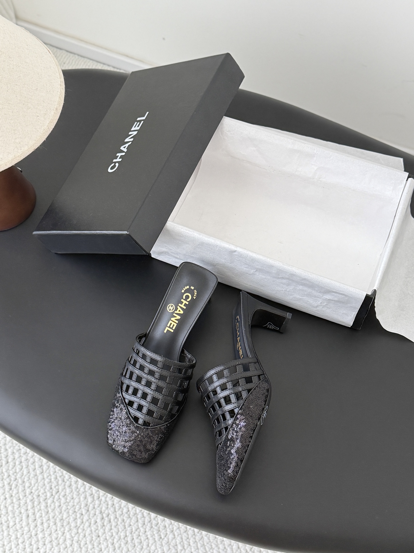 Chan 26ss woven mules heel