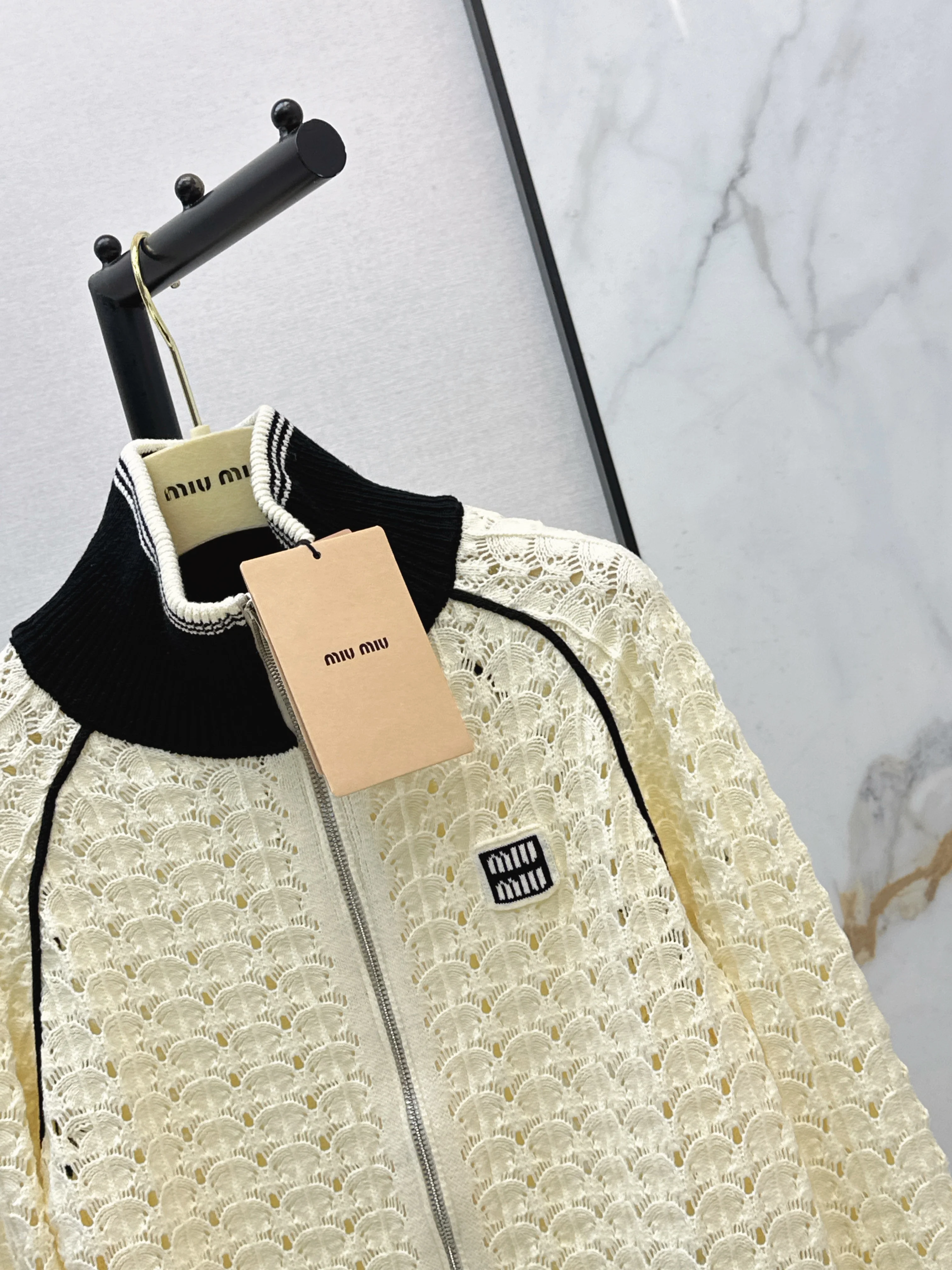 Miu 26ss hollow knitted jacket