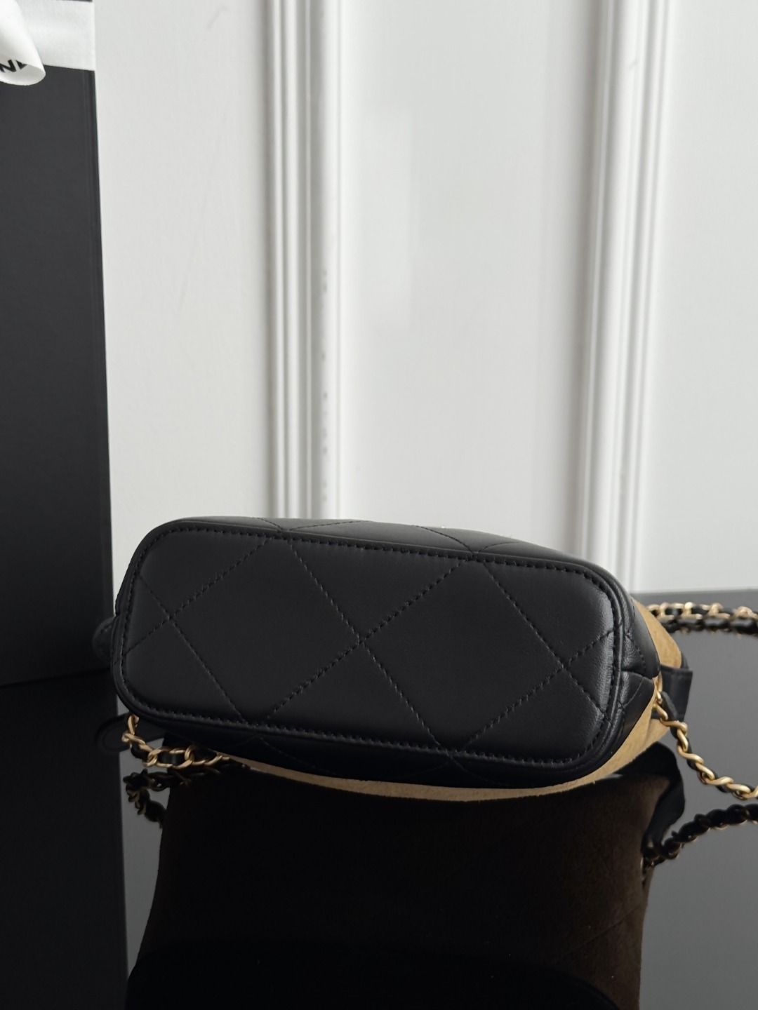 Chan 26S suede clutch with chain