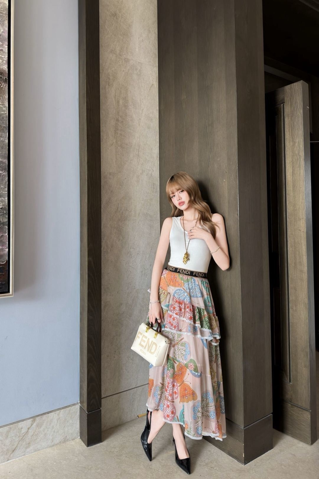 Fen 26ss asymmetric ruffle skirt