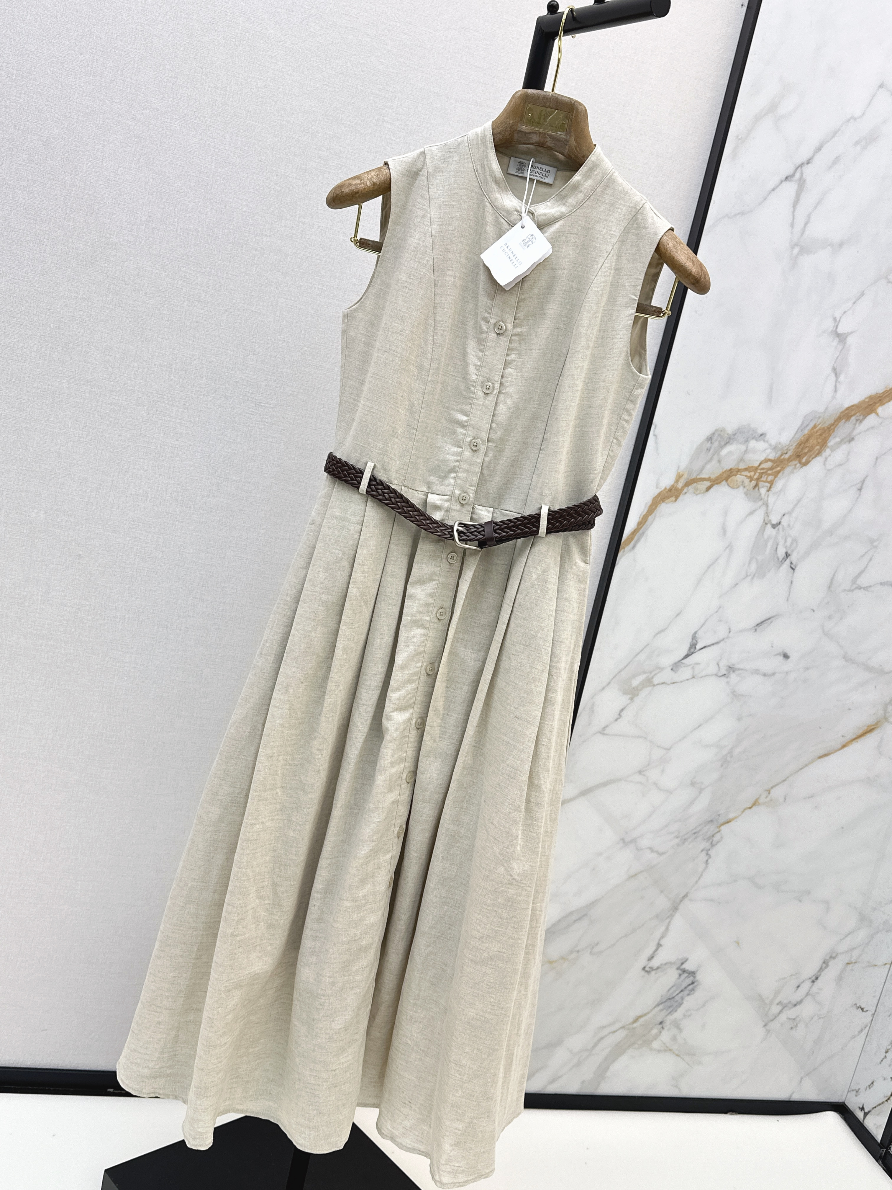 Brunello 26SS Sleeveless Belted Shirt Dress