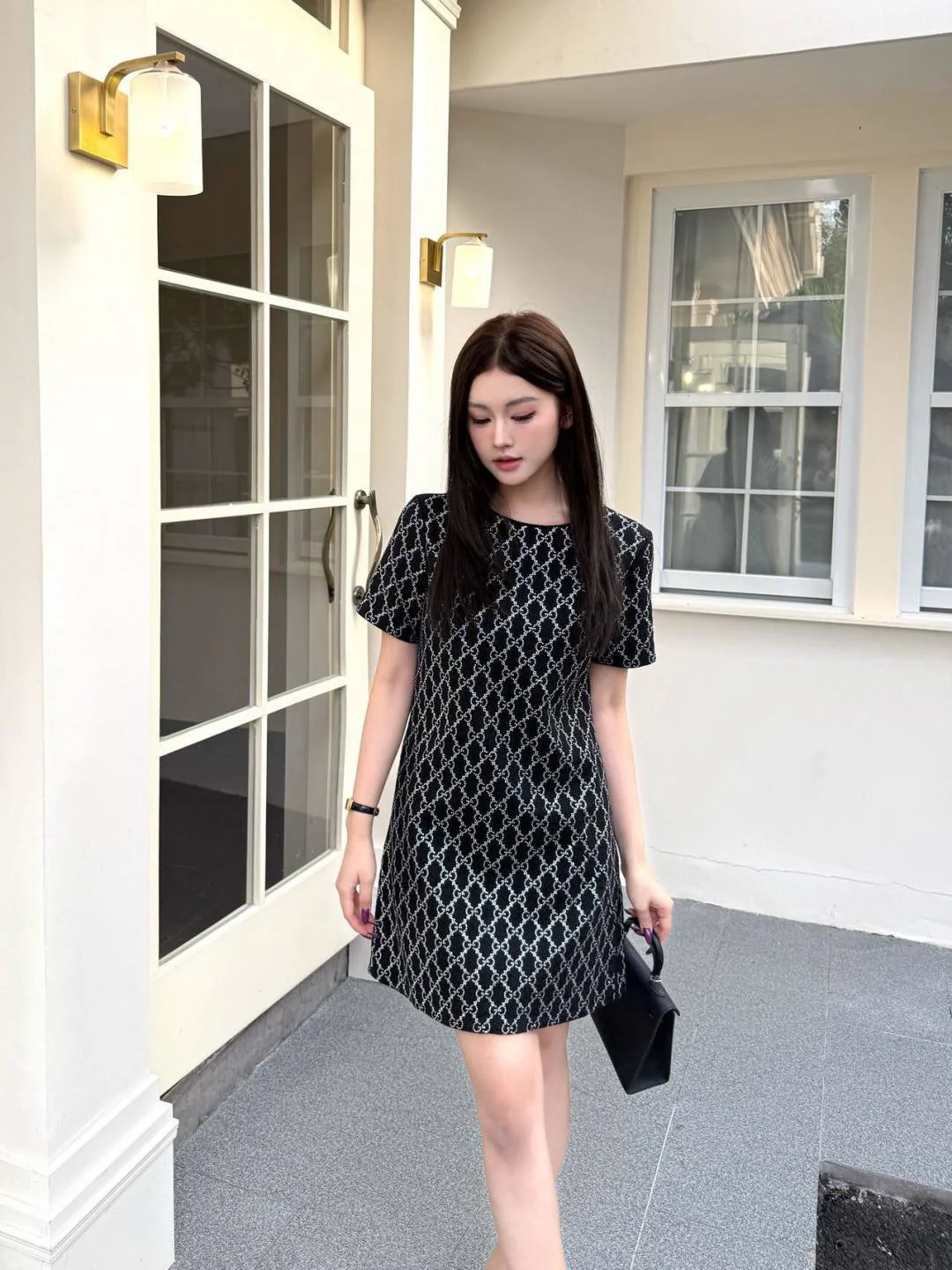 Gucc 26ss rhinestone dress
