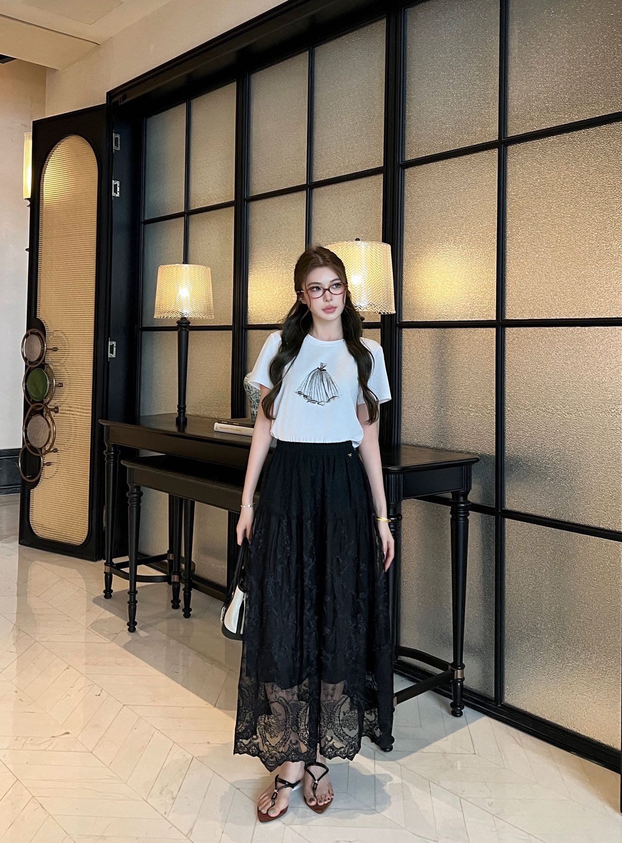 Chan 26ss beading print t-shirt