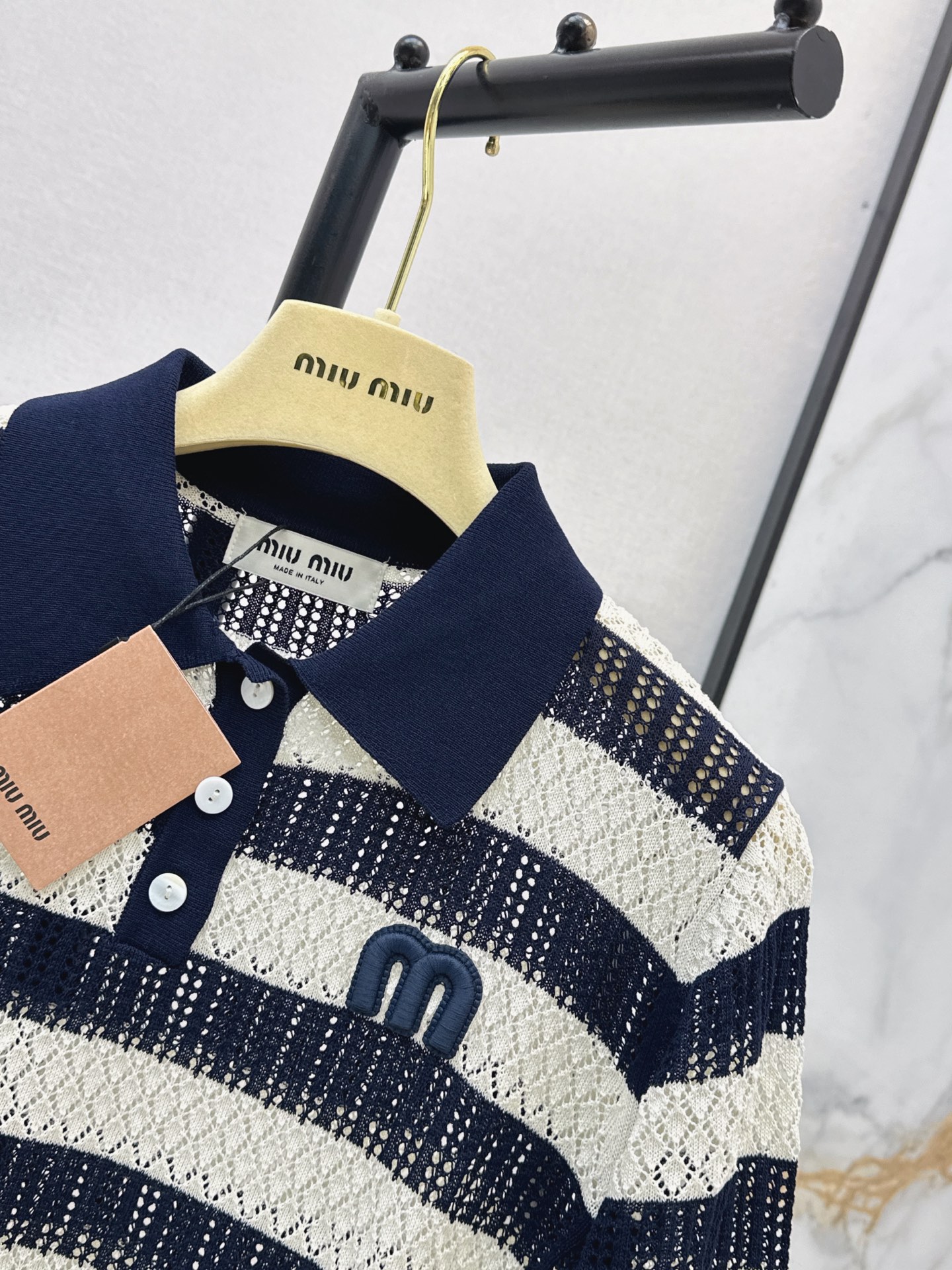 Miu 26ss stripe knit polo shirt