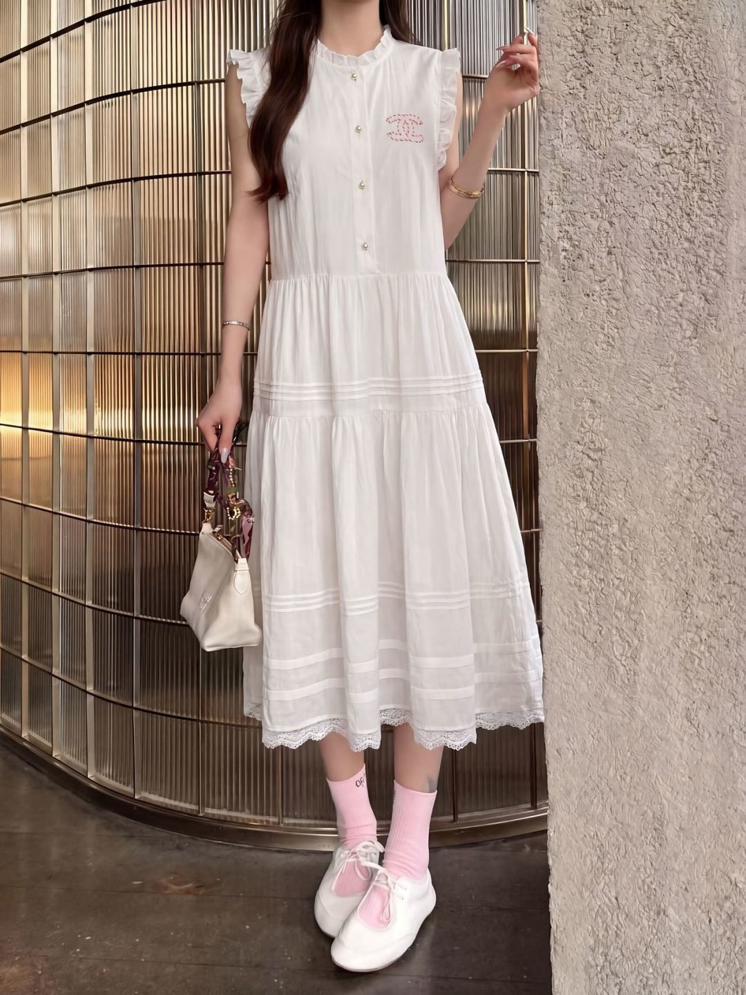 Chan 26ss Sleeveless Tiered Ruffle Midi Dress