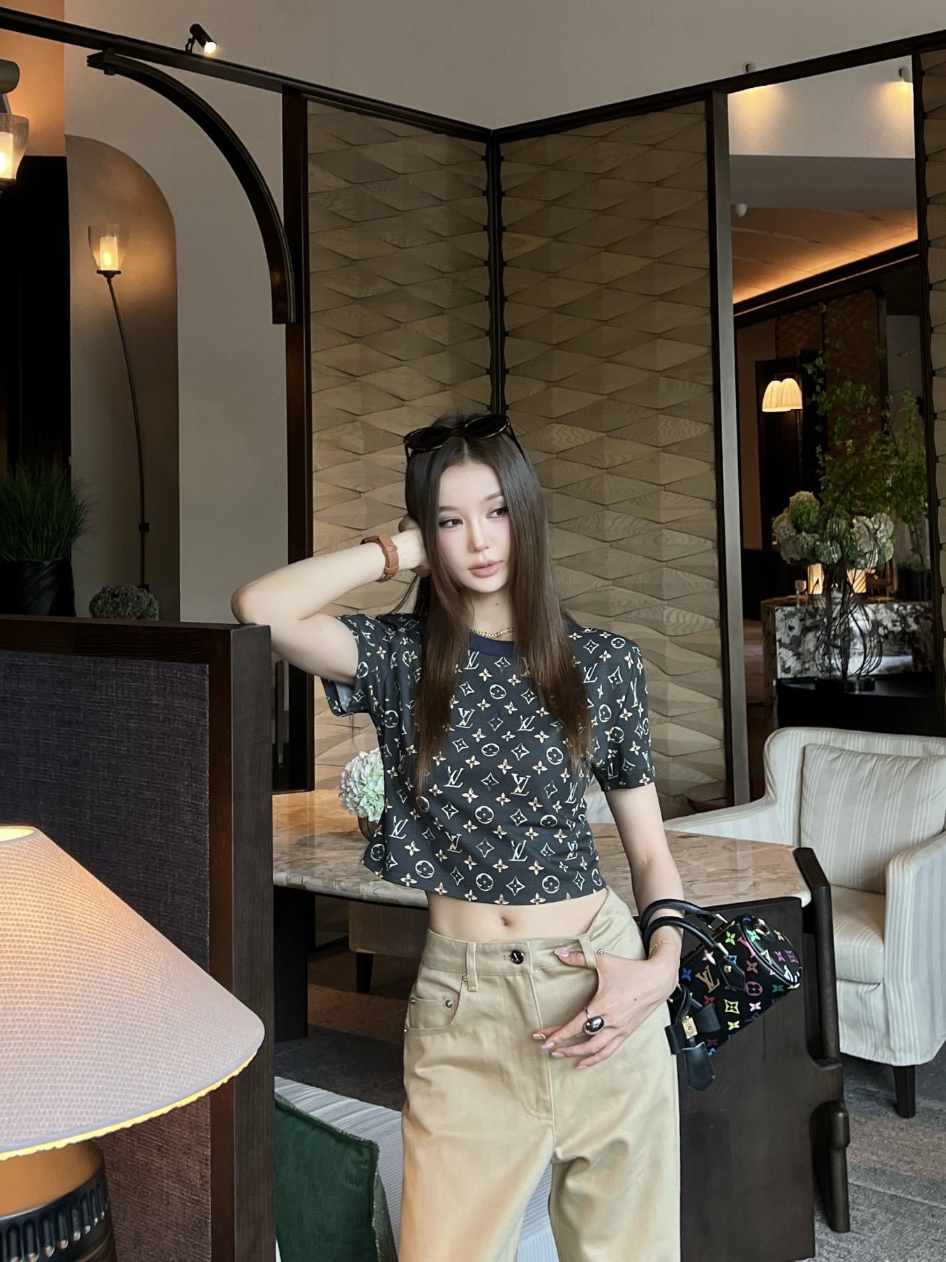 Loui 26ss cropped print t-shirt