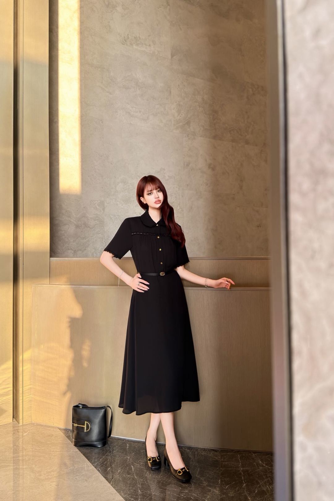 Guc 26ss lace trim dress