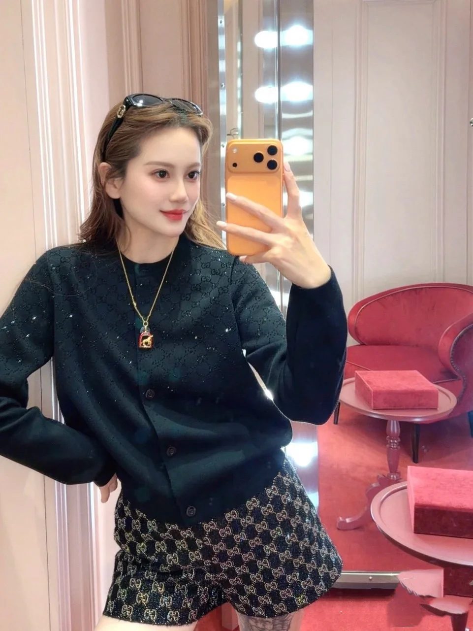 Gucc 26ss rhinestone cardigan