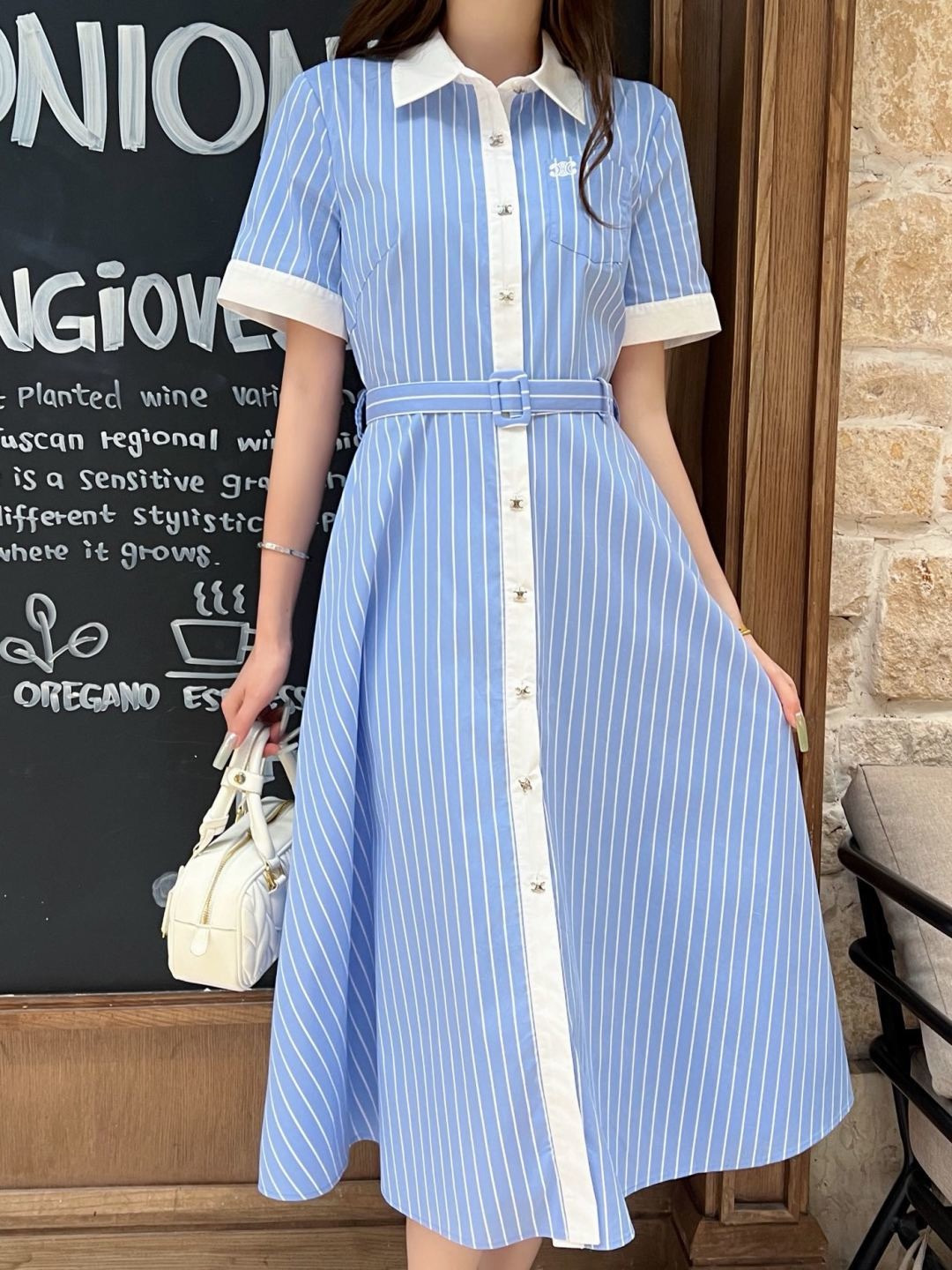 Celi 26SS Striped Belted Shirt Dress