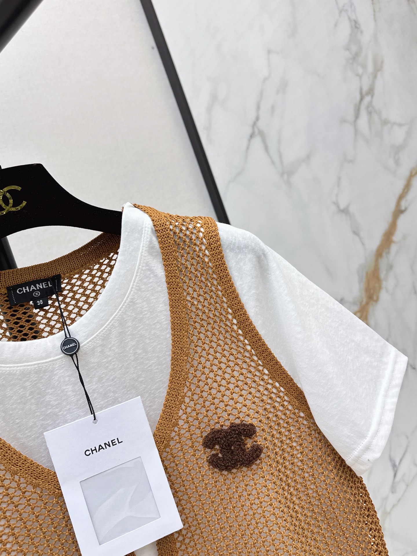 Chan 26ss hollow knit waistcoat