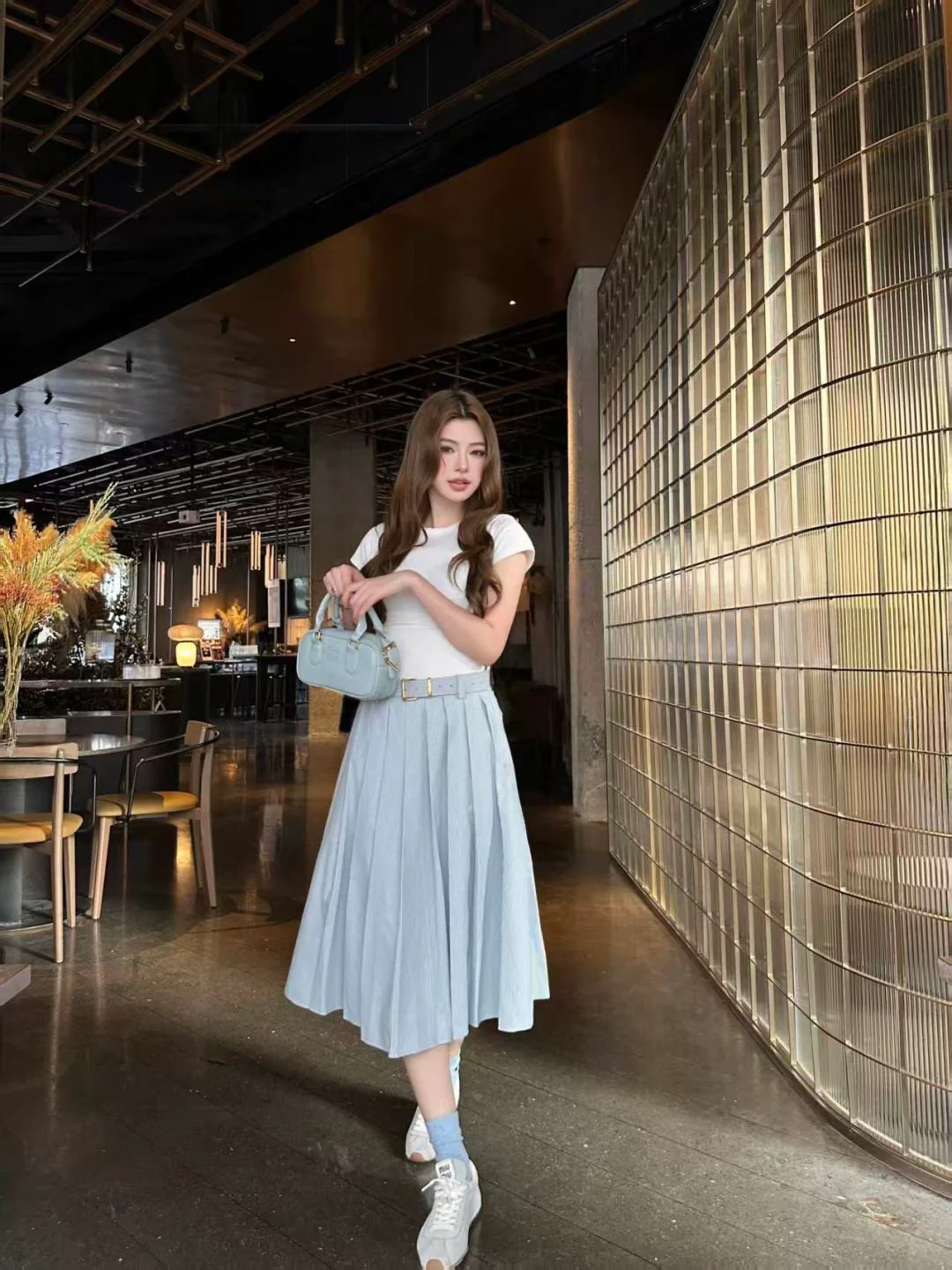 Miu 26ss stripe pleated shirts