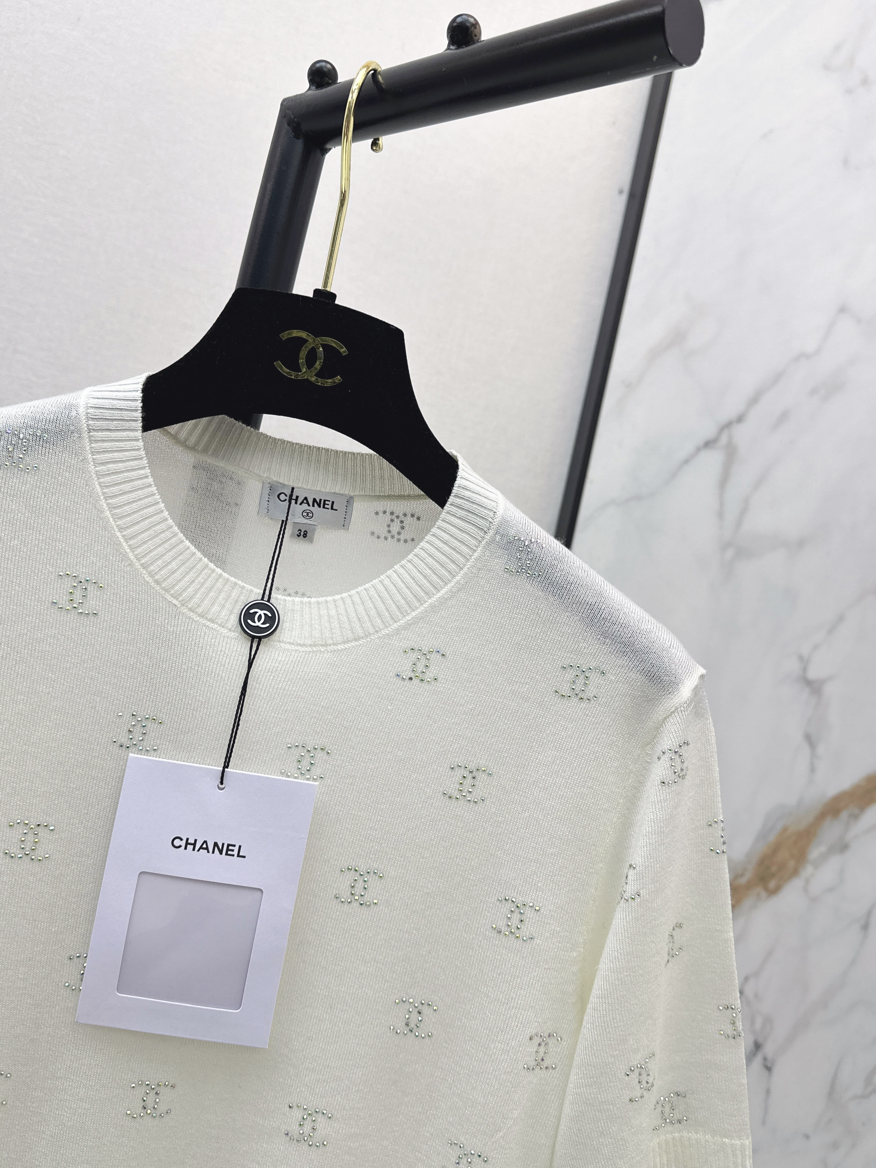 Chan 26ss rhinestone knitwear