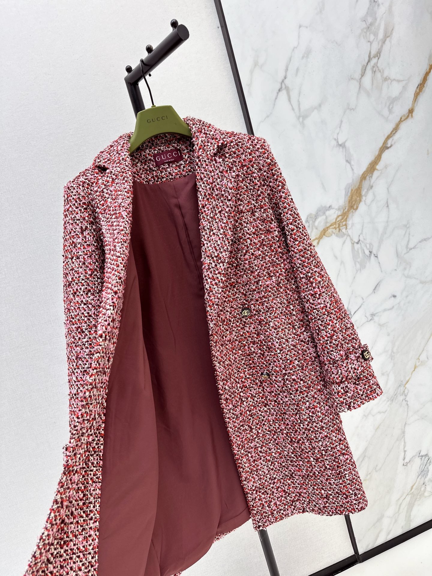 Gucc 26ss check tweed overcoats