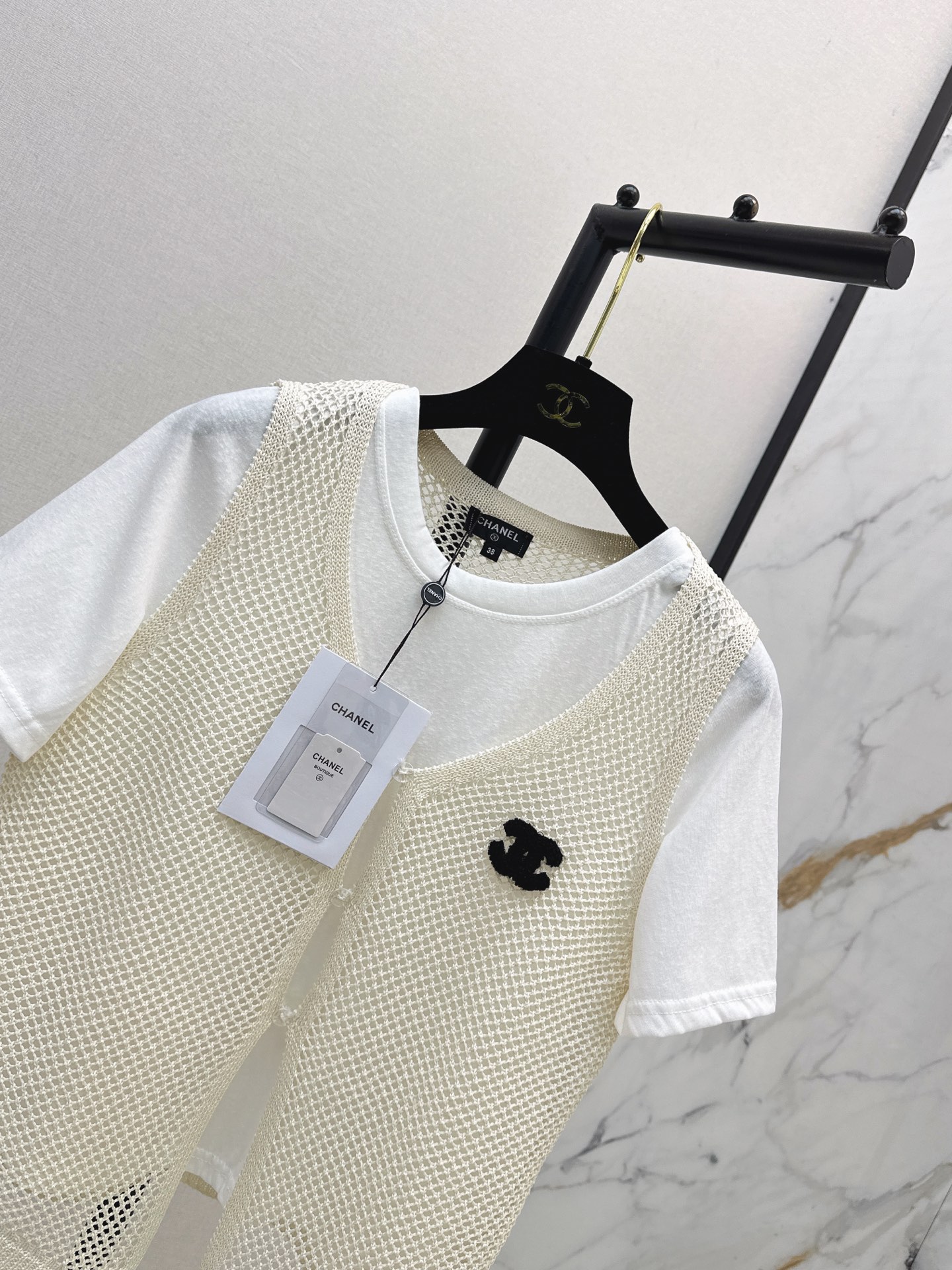 Chan 26ss hollow knit waistcoat
