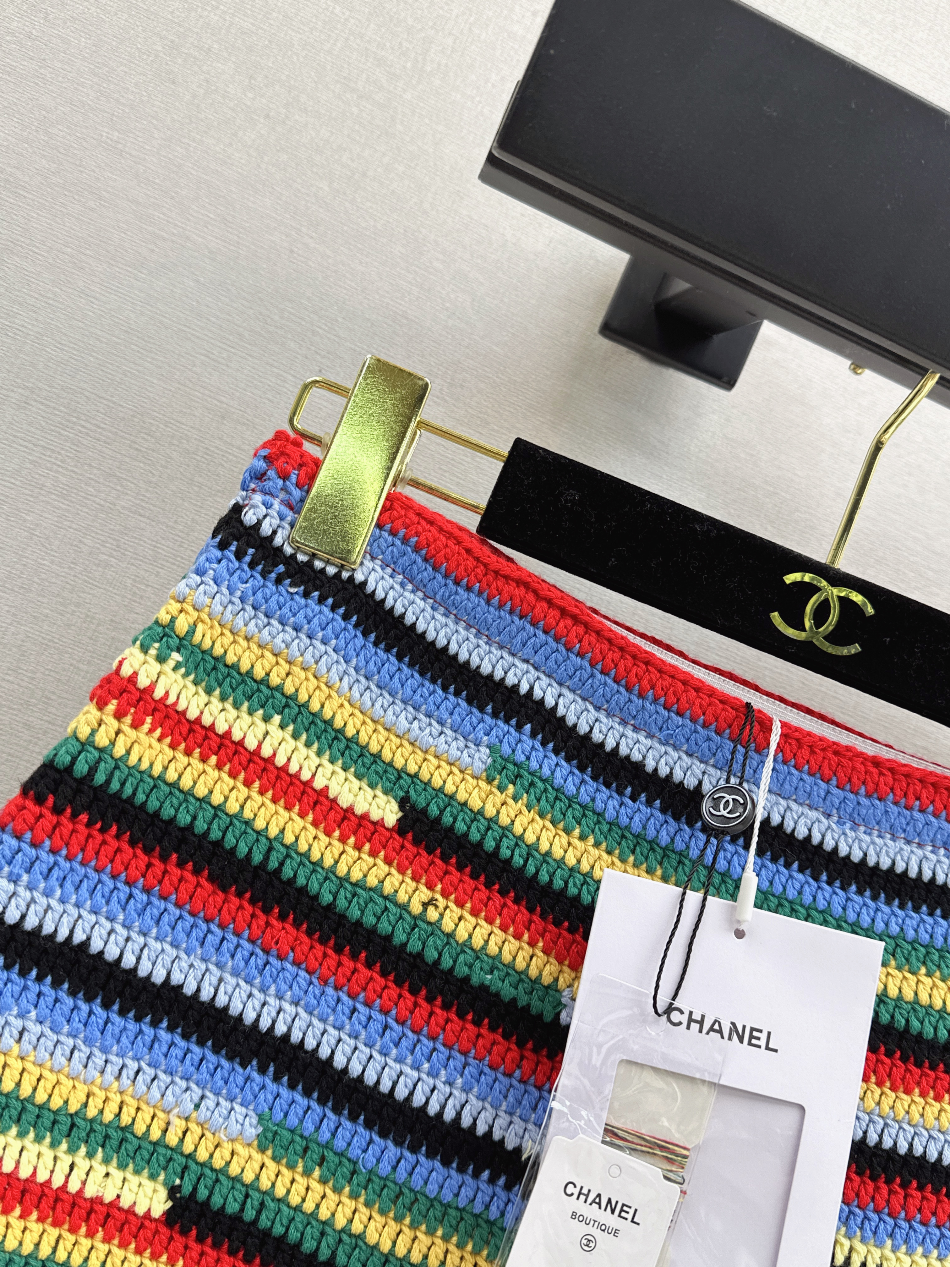 Chan 26SS Striped Crochet Knit skirt