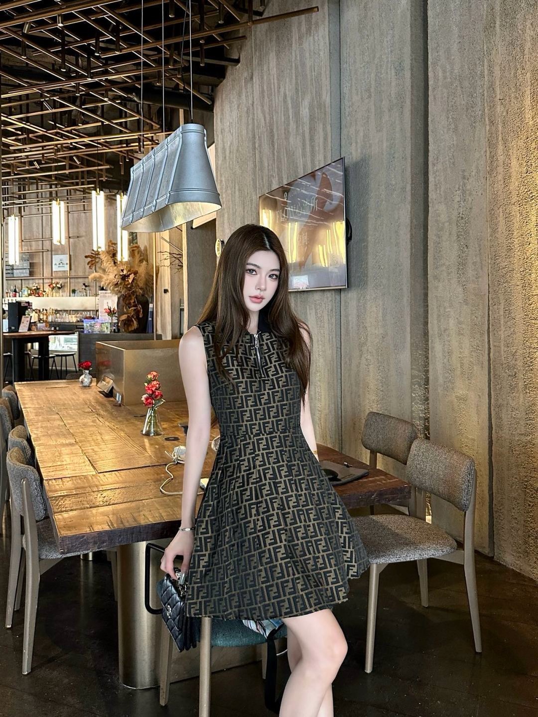 Fen 26ss jacquard sleeveless dress