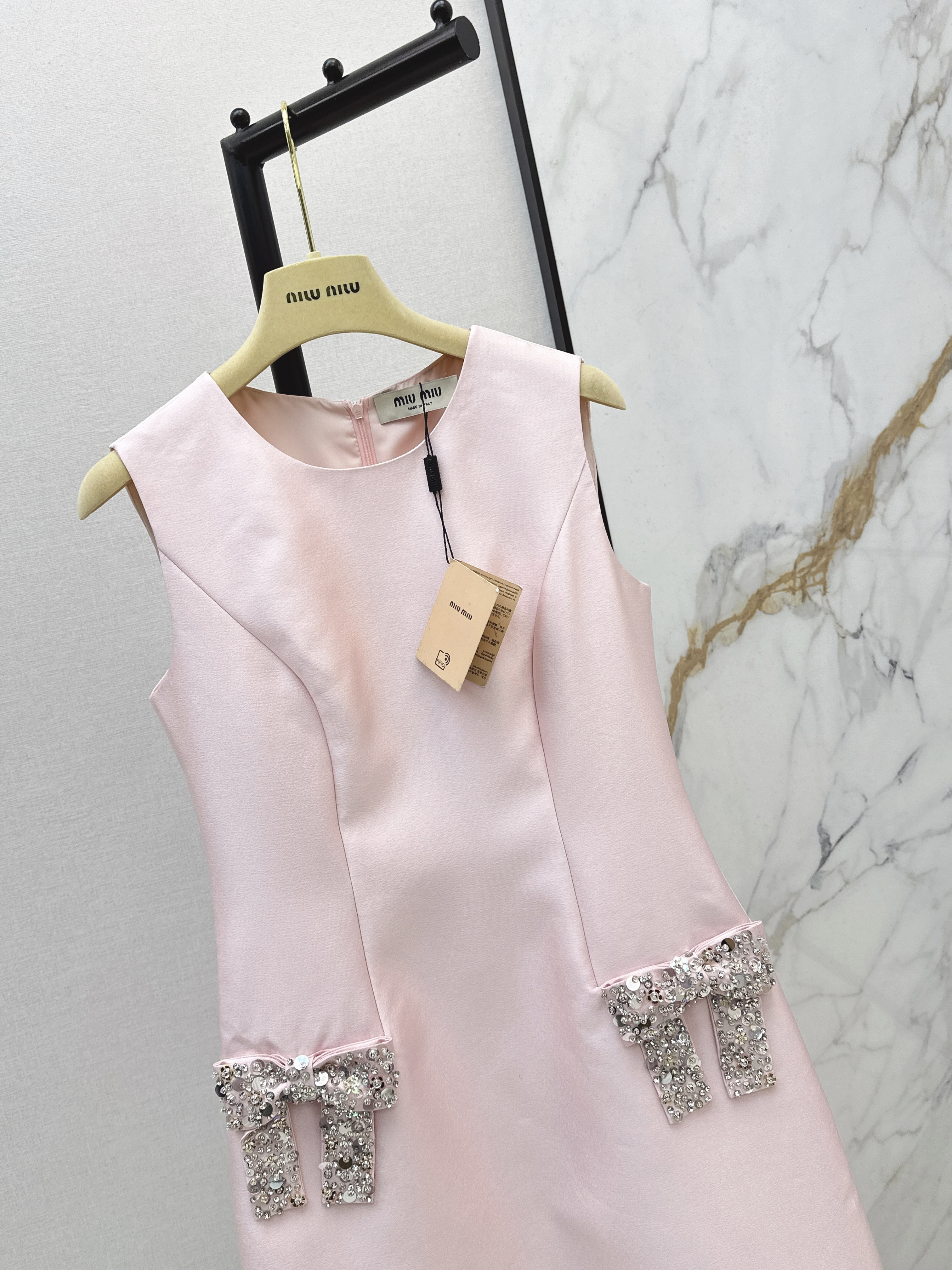 Miu 26ss rhinestone sleeveless dress