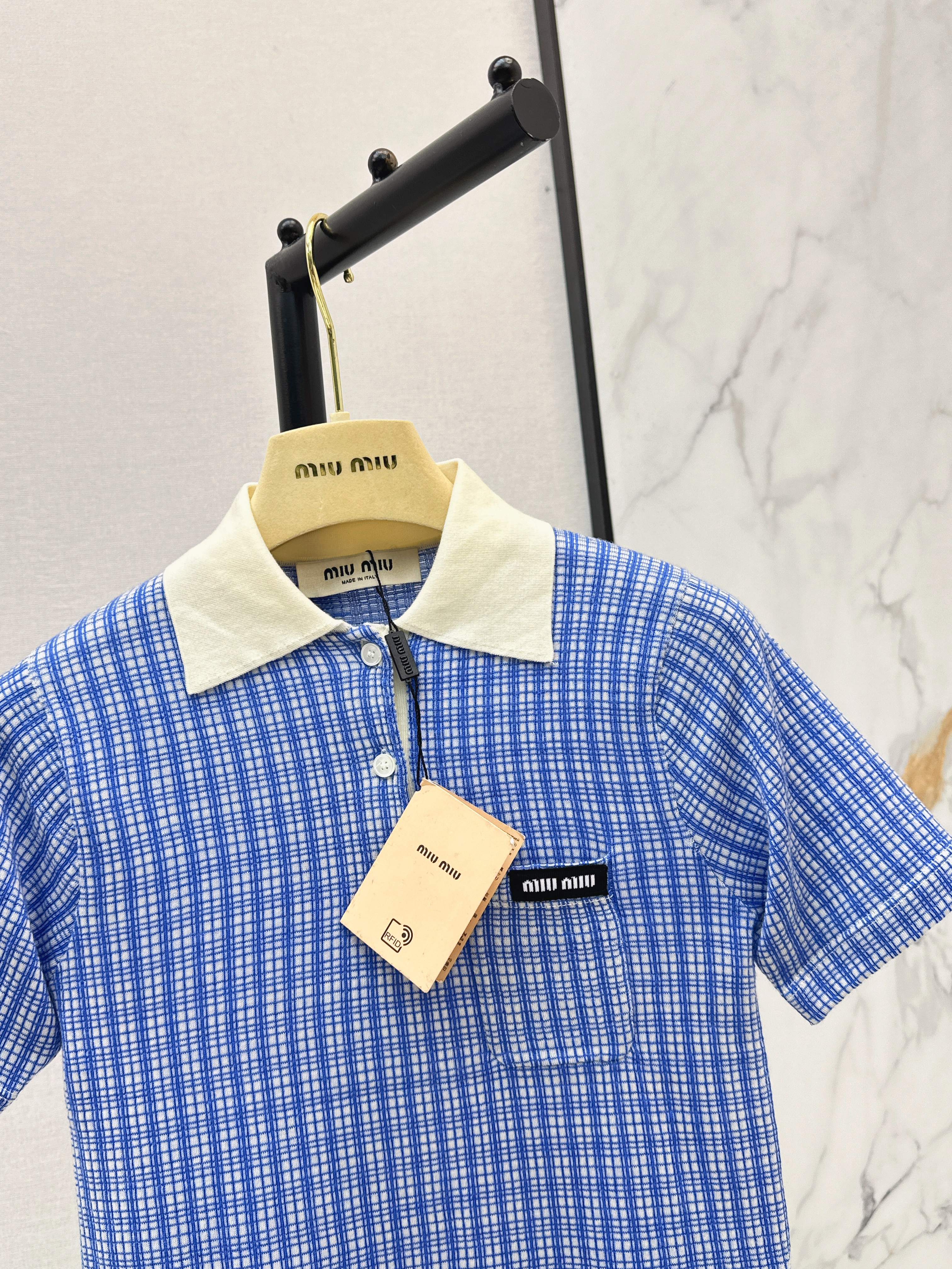 Miu 26ss check polo knitwear