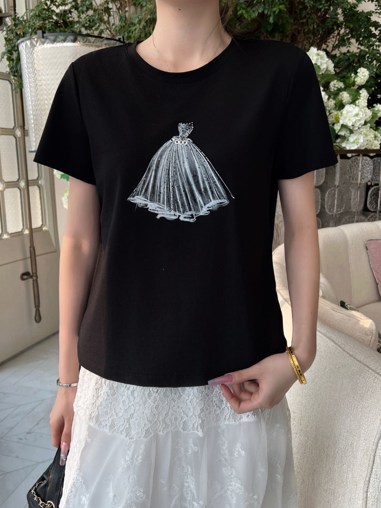 Chan 26ss beading print t-shirt