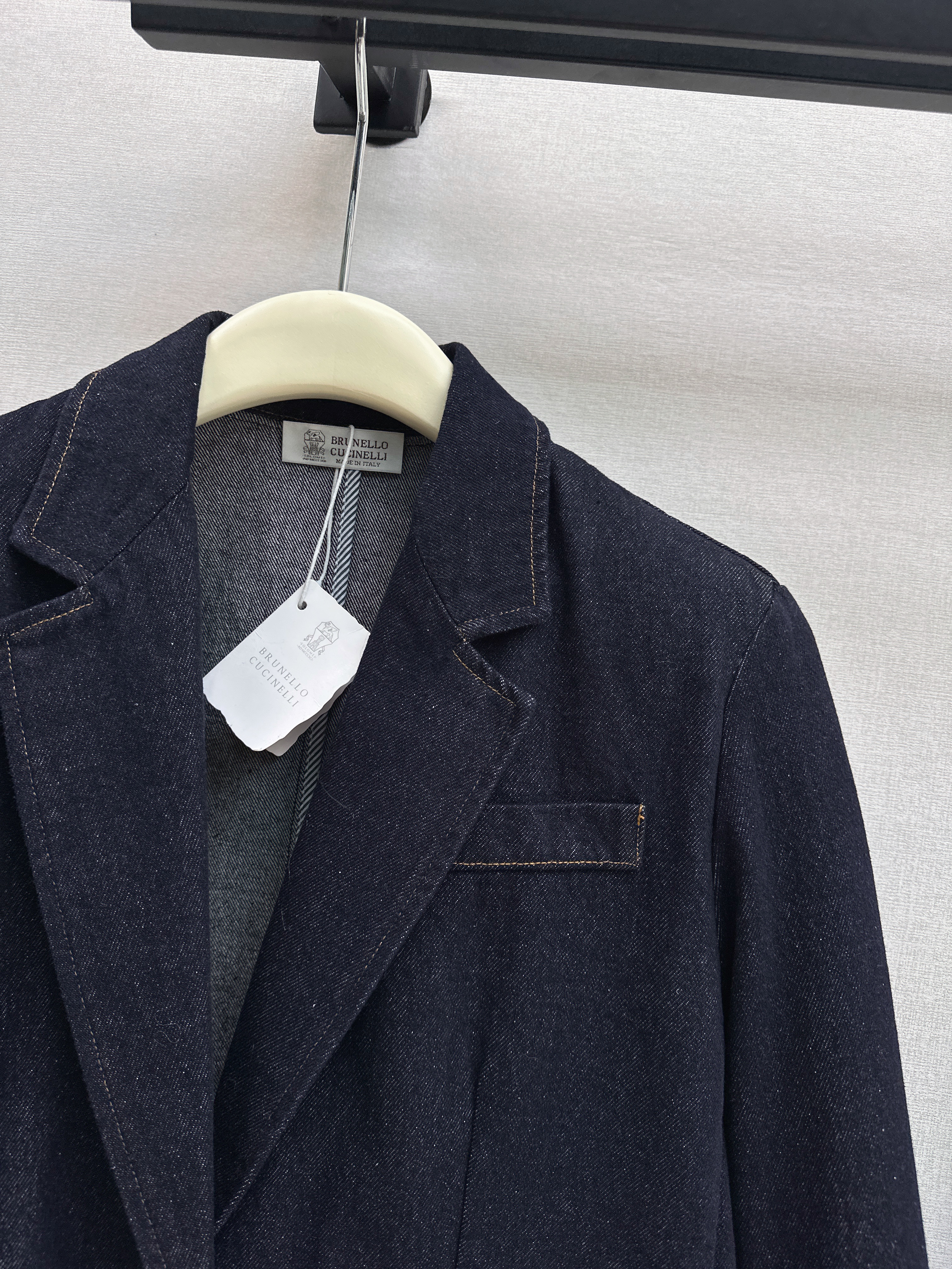 Brun 26ss check contract denim blazer