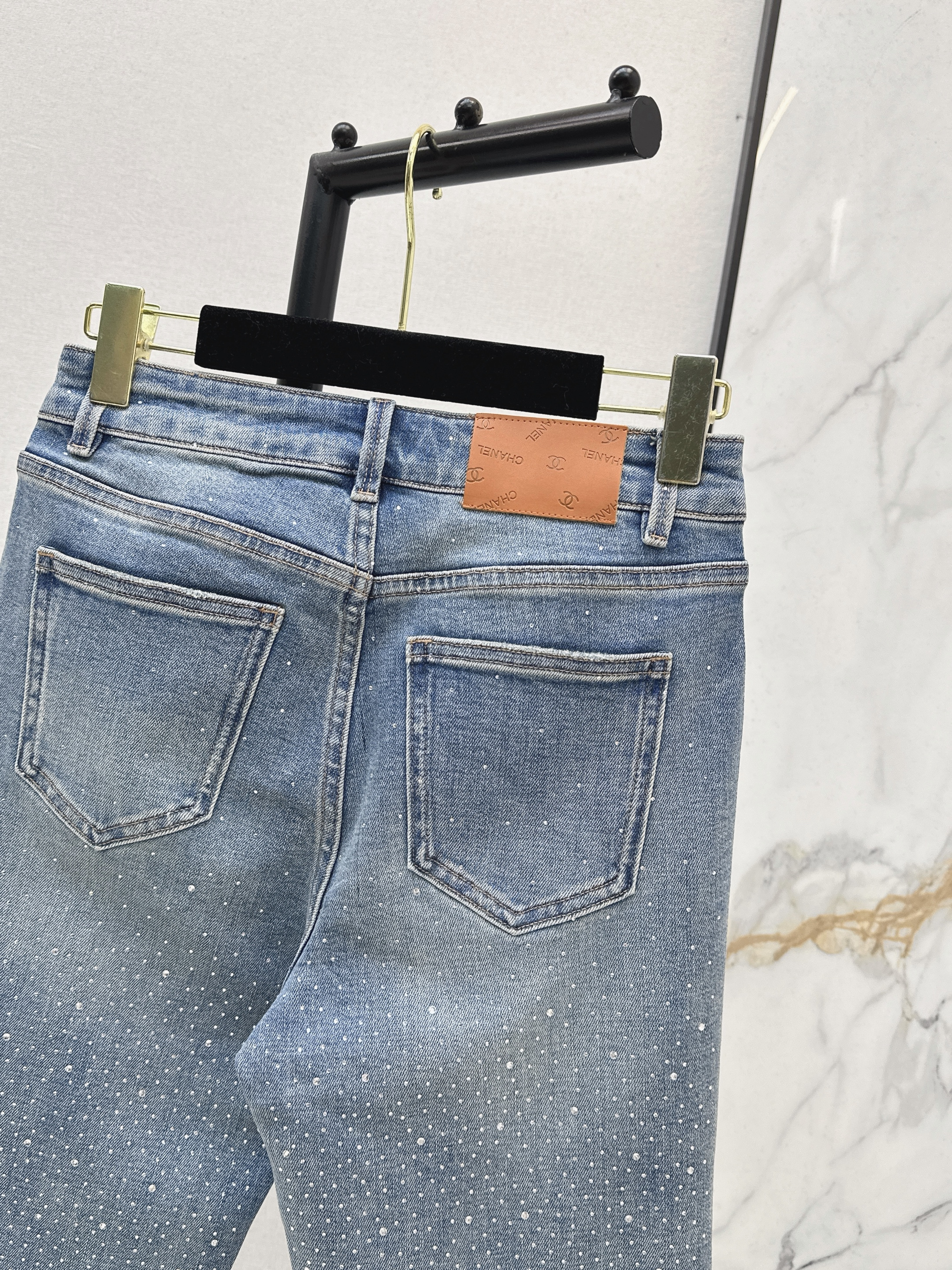 Chan 26ss rhinestone flared jeans