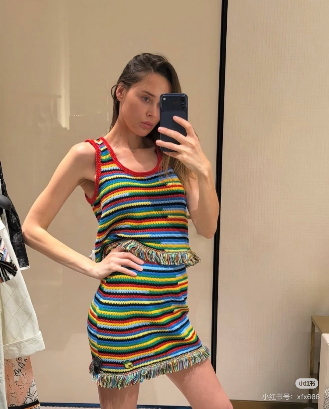 Chan 26SS Striped Crochet Knit skirt