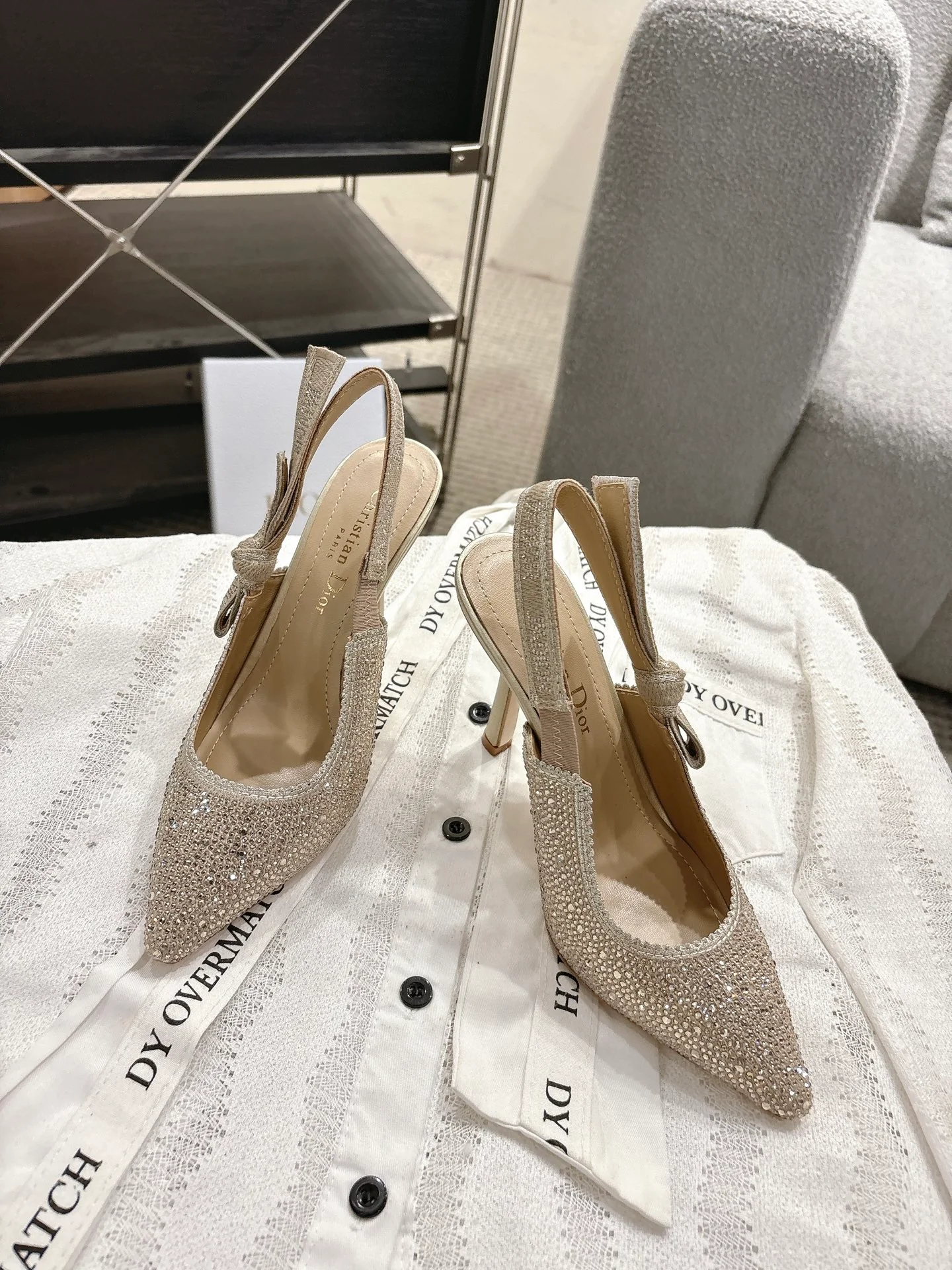 CD 25fw rhinestone slingback heels