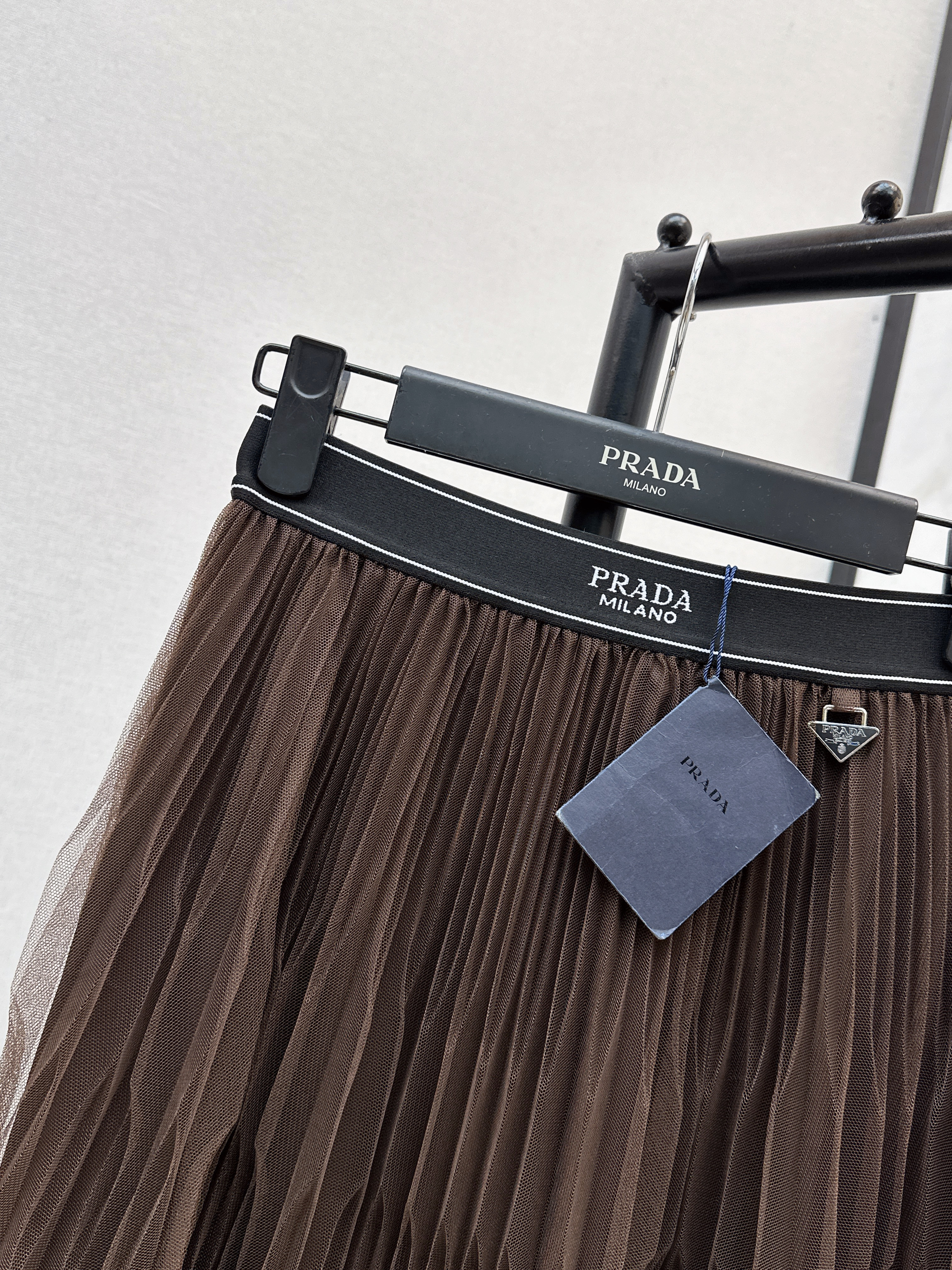 Pra 26SS Pleated Tulle Midi Skirt